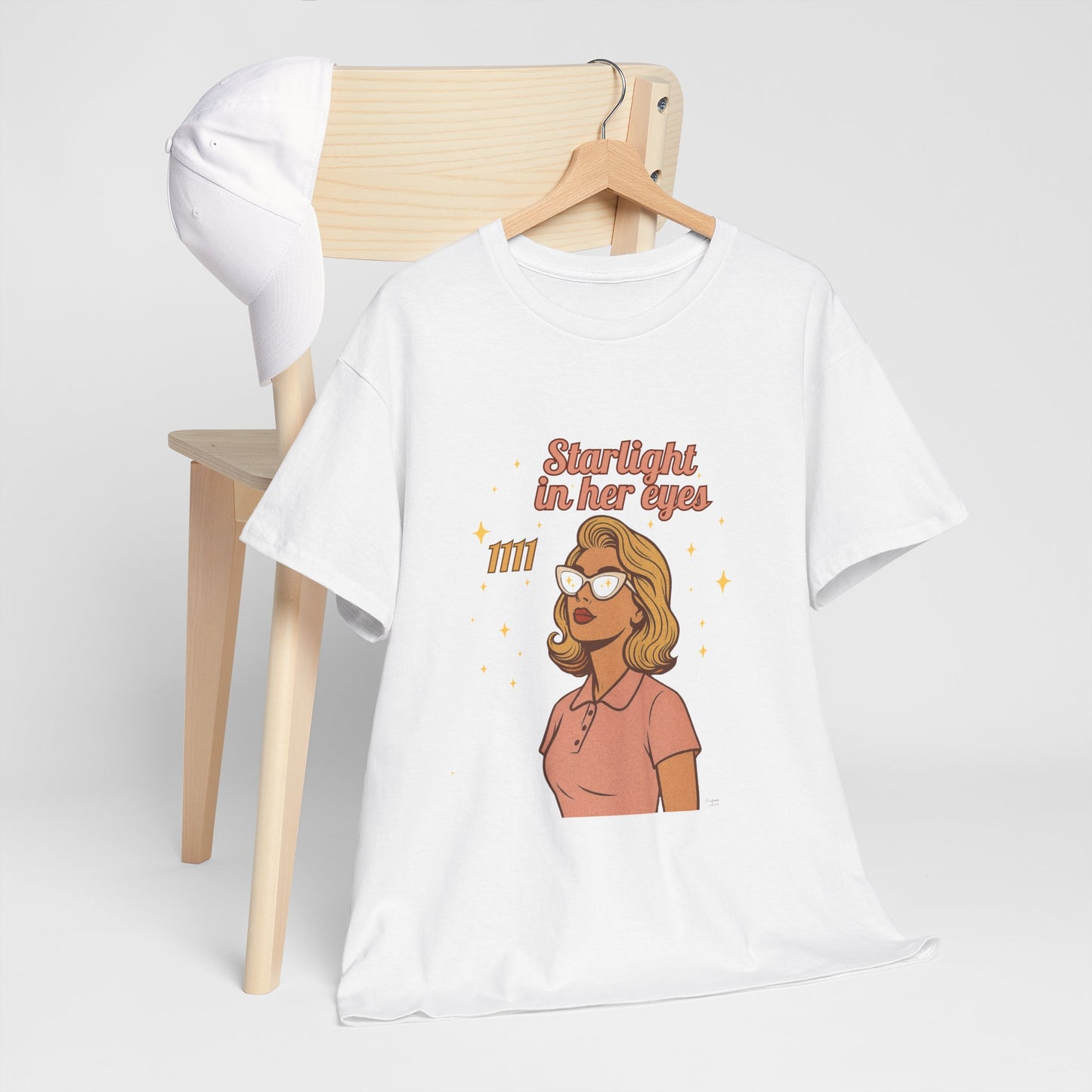 Starlight in Her Eyes – 1111 Angel Number Retro T-Shirt | Unisex Spiritual Vintage Tee - Madame Soulière