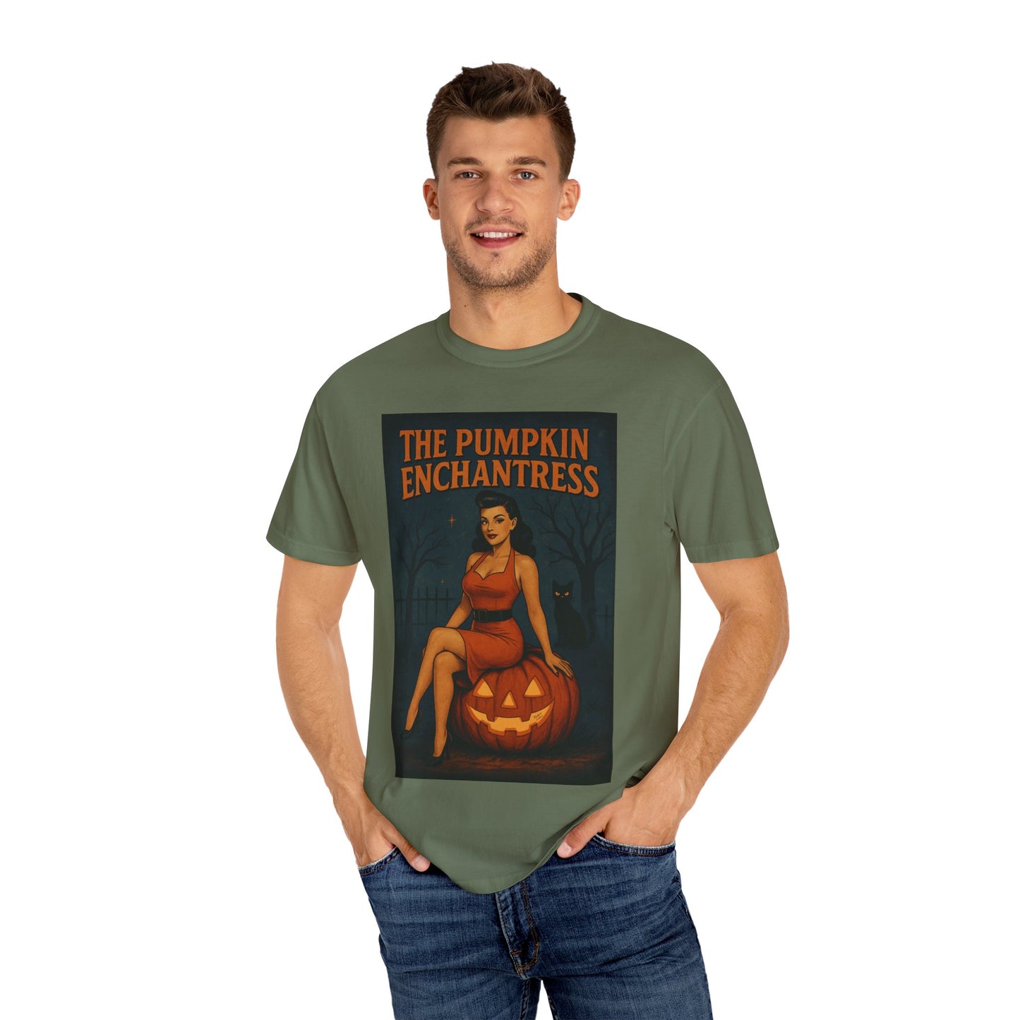 The Pumpkin Enchantress Halloween Unisex T-Shirt – Retro Witch Graphic Tee, Vintage Pumpkin Horror Top, Spooky Unisex Scary Season Shirt - Madame Soulière