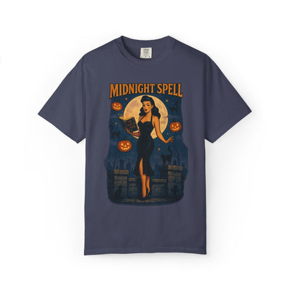 Midnight Spell Halloween Unisex T-Shirt – Retro Witch Graphic Tee, Vintage Spooky Horror Top, Scary Season Shirt - Madame Soulière