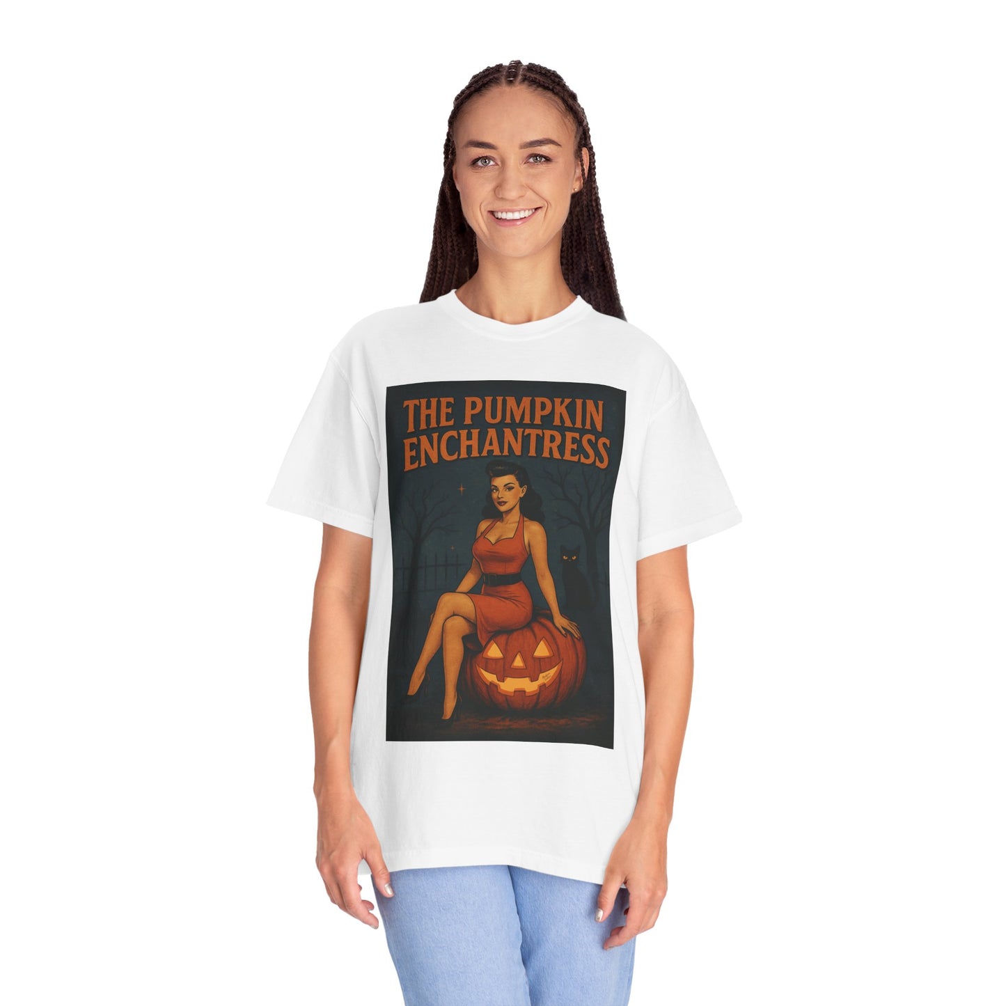 The Pumpkin Enchantress Halloween Unisex T-Shirt – Retro Witch Graphic Tee, Vintage Pumpkin Horror Top, Spooky Unisex Scary Season Shirt - Madame Soulière