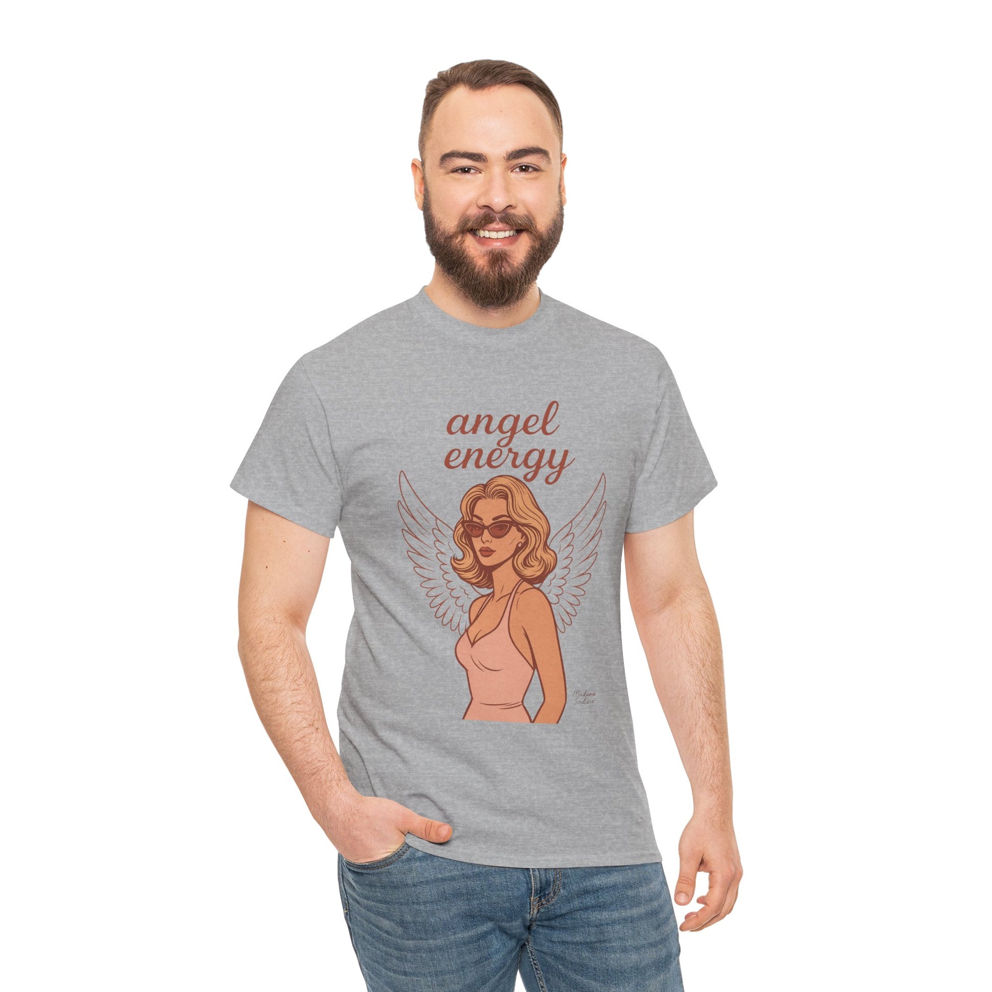Angel Energy Unisex T-Shirt – Vintage Retro Graphic Tee, Spiritual Pin Up Shirt, Feminine Aesthetic Empowerment Top - Madame Soulière