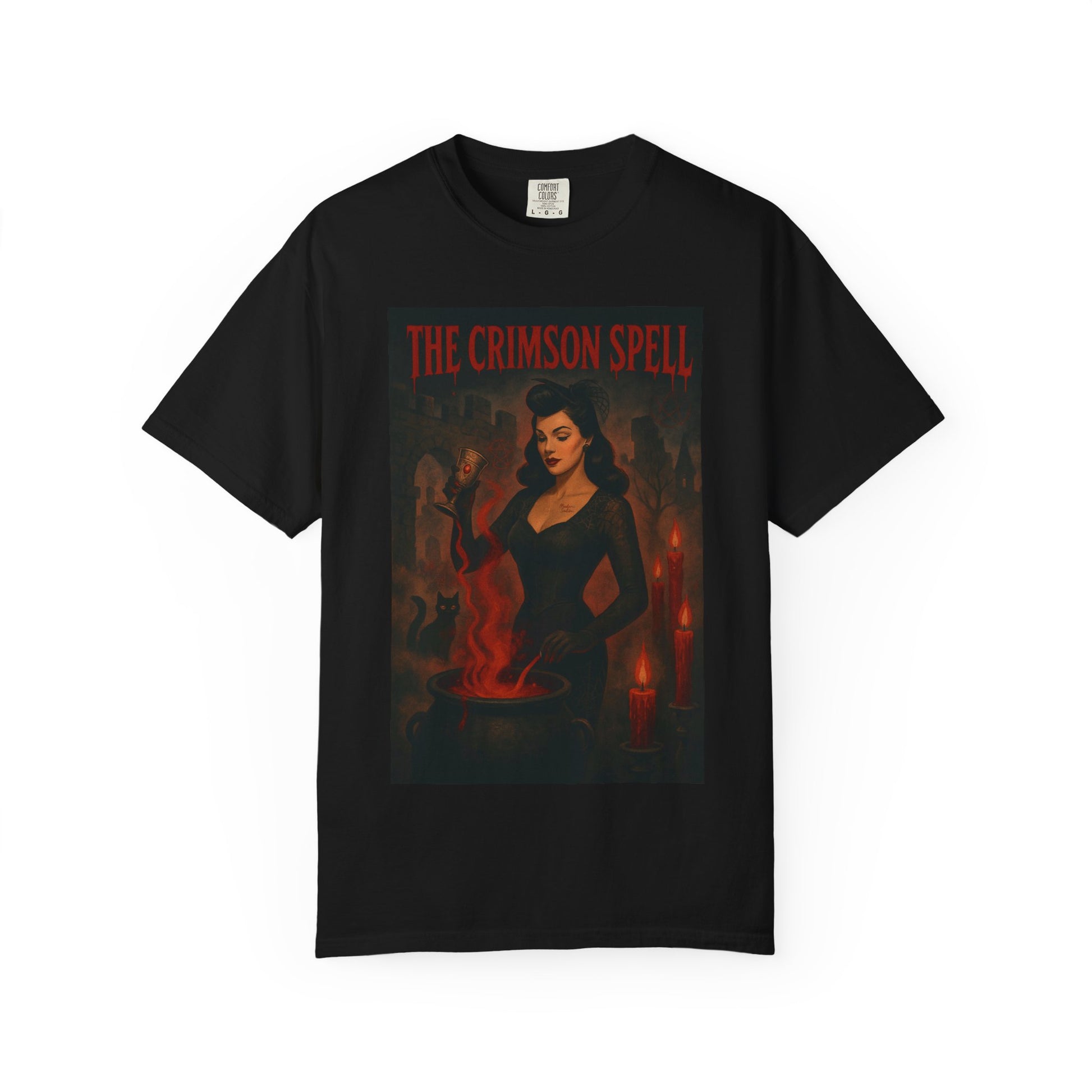 The Crimson Spell Halloween Unisex T-Shirt – Retro Witch Graphic Tee, Vintage Horror Spooky Top,  Scary Season Shirt - Madame Soulière