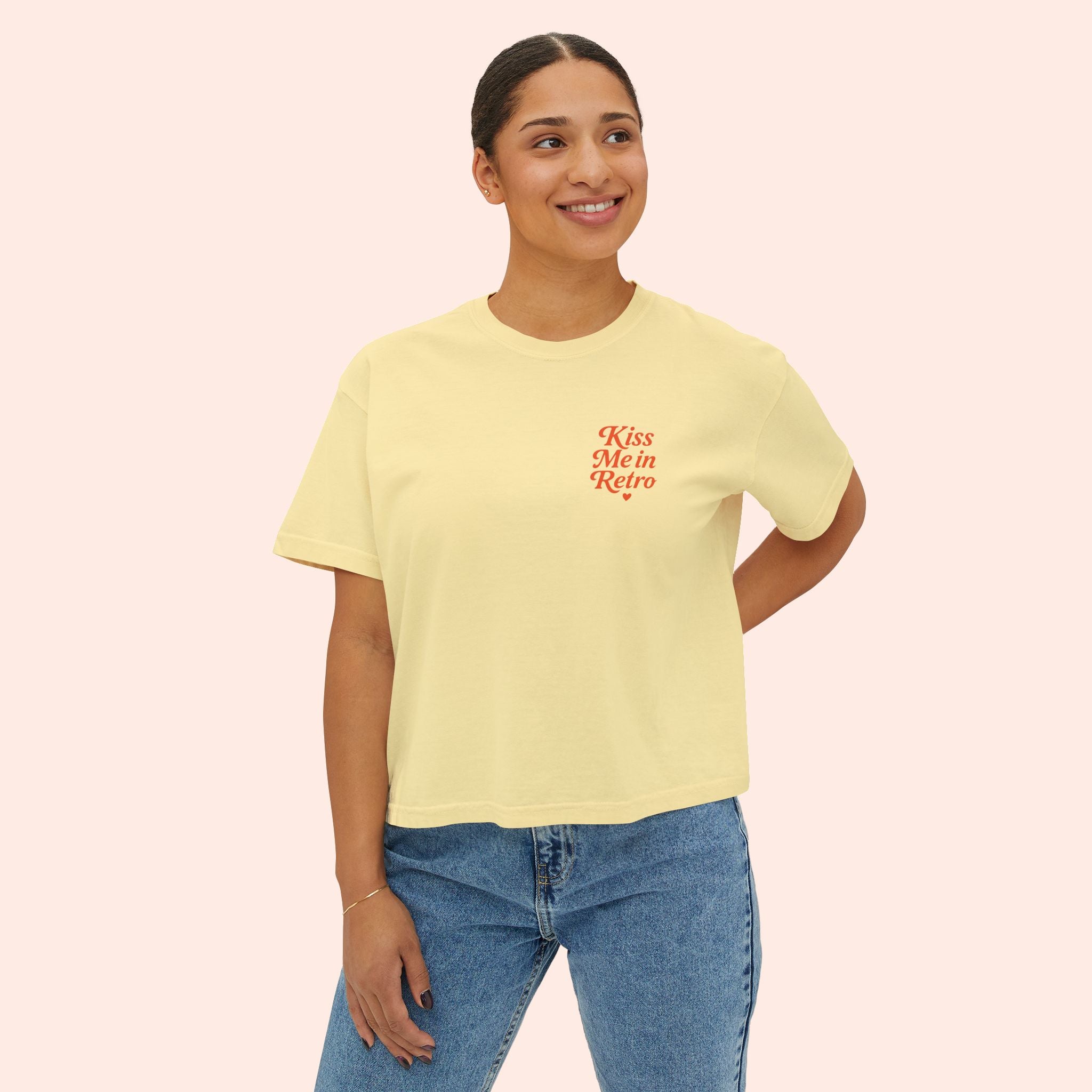 Kiss Me in Retro Graphic T-Shirt – Vintage Mini Motif Boxy T-Shirt