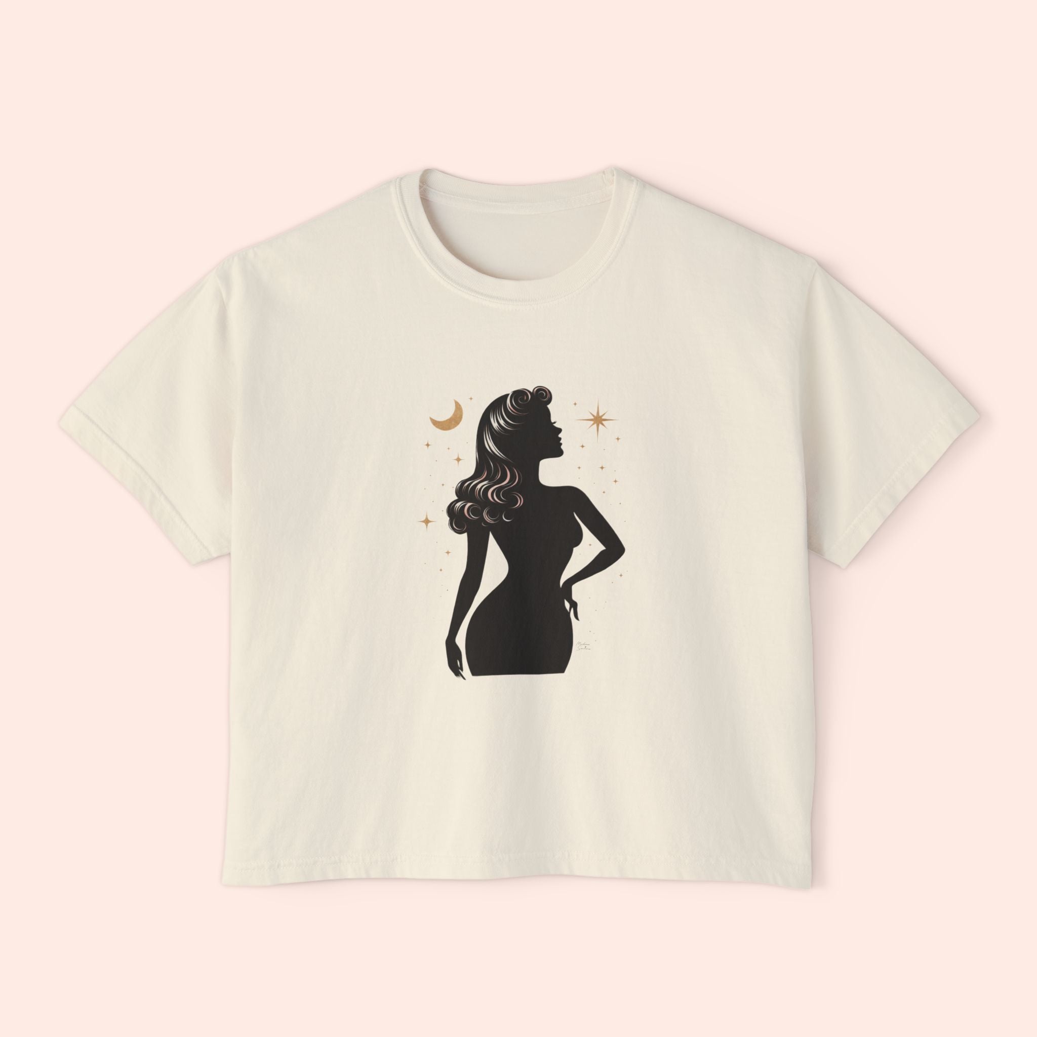 Divine Feminine Silhouette – Retro Celestial Graphic Boxy T-Shirt