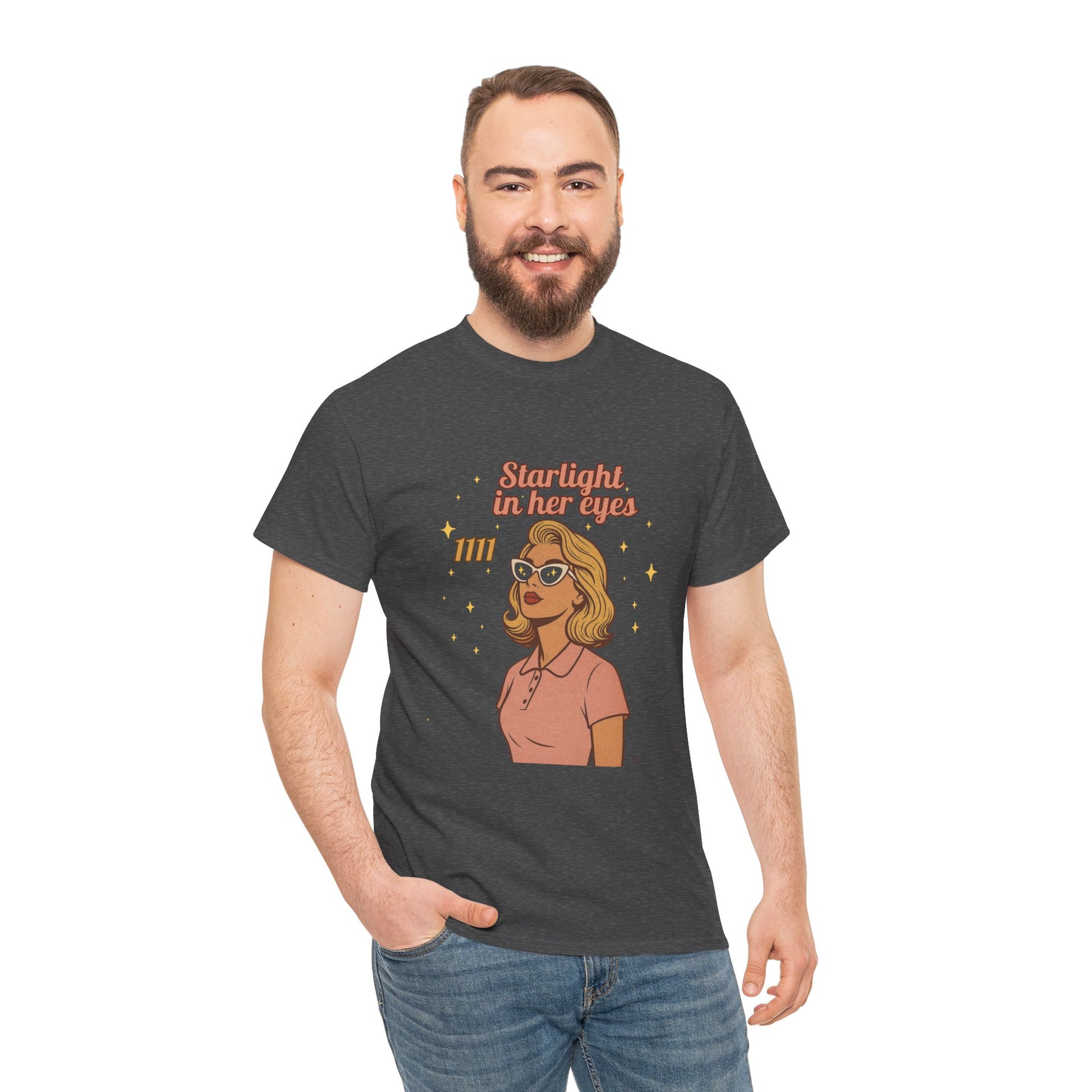 Starlight in Her Eyes – 1111 Angel Number Retro T-Shirt | Unisex Spiritual Vintage Tee - Madame Soulière