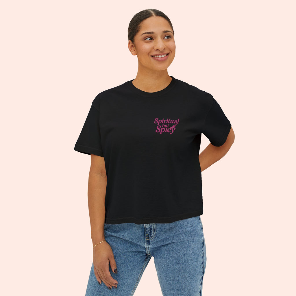 Spiritual but Spicy – Retro Mini Print Boxy T-Shirt