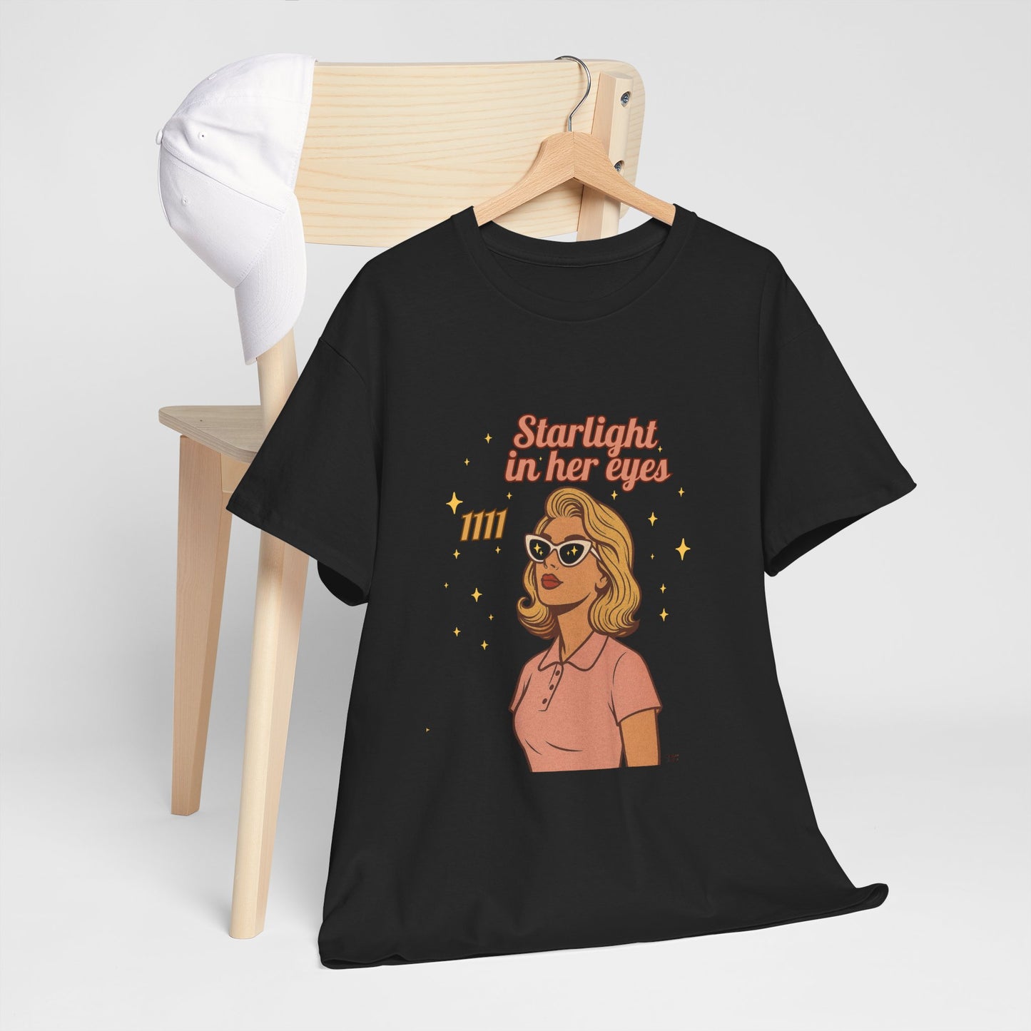 Starlight in Her Eyes – 1111 Angel Number Retro T-Shirt | Unisex Spiritual Vintage Tee - Madame Soulière