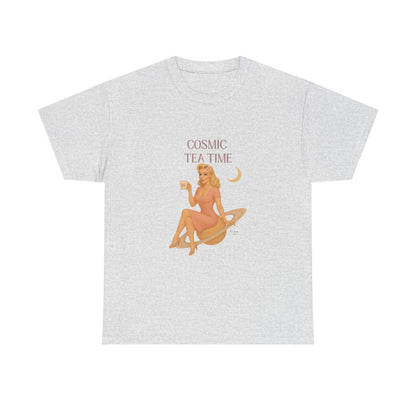 Cosmic Tea Time 111 Unisex T-Shirt – Retro Vintage Graphic Tee, Angel Number Shirt, Spiritual Pin Up Top, Unisex Cosmic Vibes Tee - Madame Soulière