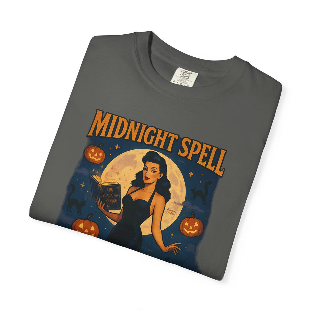 Midnight Spell – Retro Pin-Up Witch Unisex Halloween T-Shirt