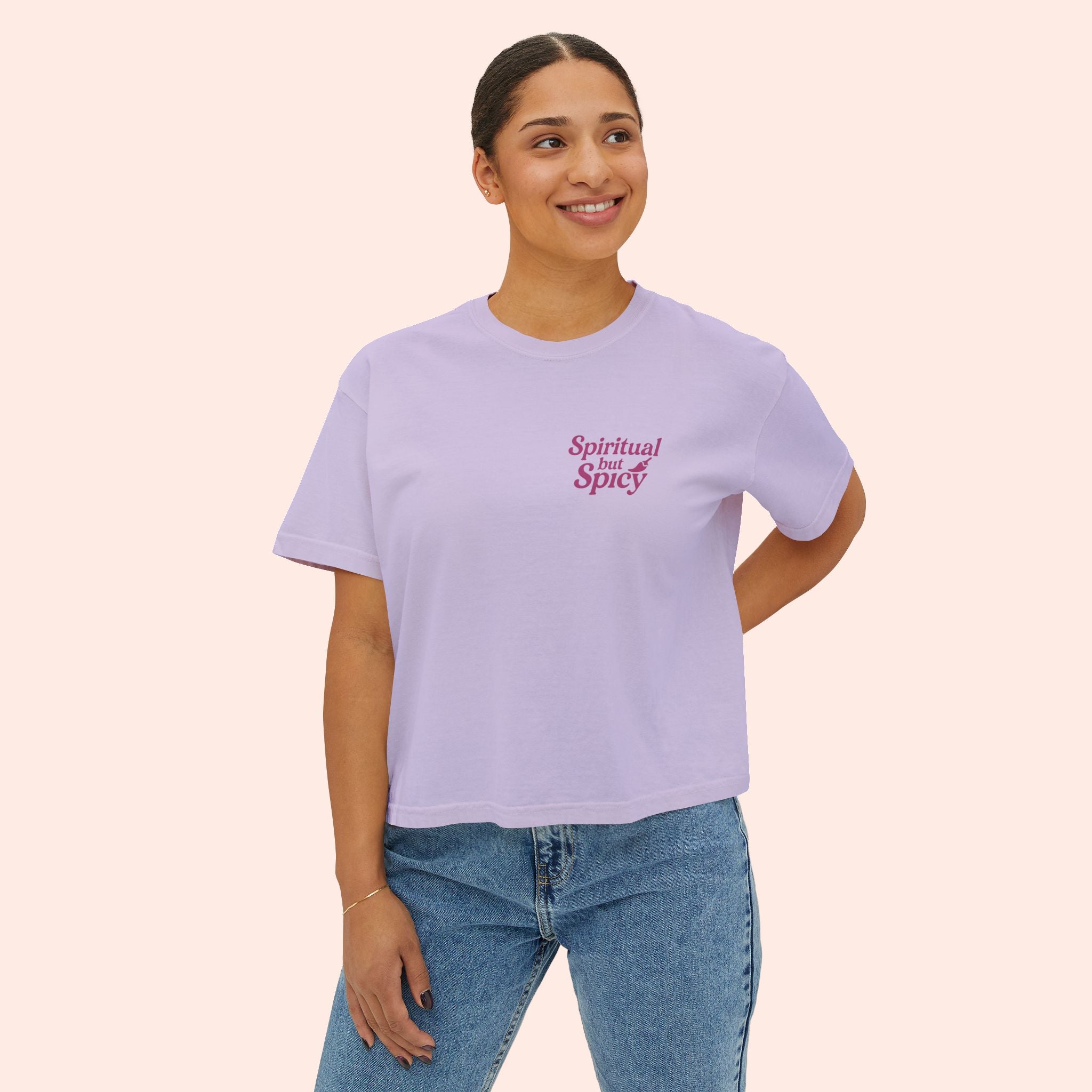 Spiritual but Spicy – Retro Mini Print Boxy T-Shirt