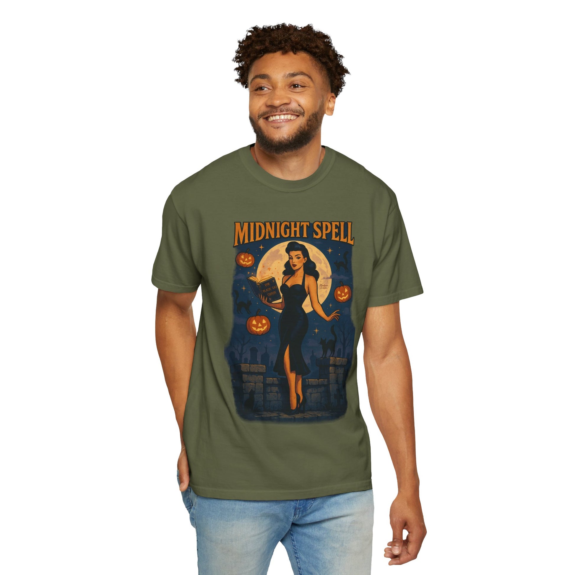 Midnight Spell Halloween Unisex T-Shirt – Retro Witch Graphic Tee, Vintage Spooky Horror Top, Scary Season Shirt - Madame Soulière