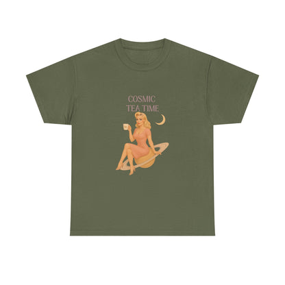 Cosmic Tea Time 111 Unisex T-Shirt – Retro Vintage Graphic Tee, Angel Number Shirt, Spiritual Pin Up Top, Unisex Cosmic Vibes Tee - Madame Soulière