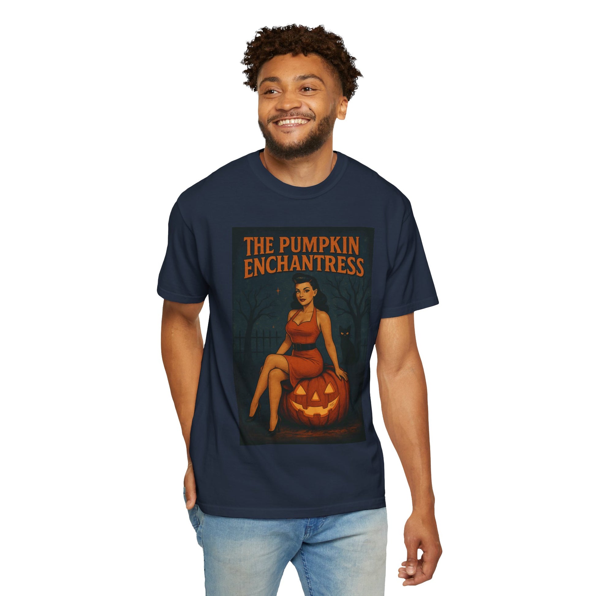The Pumpkin Enchantress Halloween Unisex T-Shirt – Retro Witch Graphic Tee, Vintage Pumpkin Horror Top, Spooky Unisex Scary Season Shirt - Madame Soulière