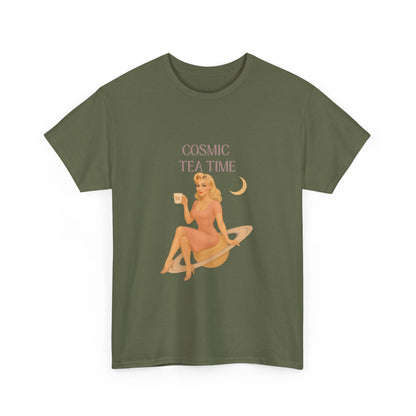 Cosmic Tea Time 111 Unisex T-Shirt – Retro Vintage Graphic Tee, Angel Number Shirt, Spiritual Pin Up Top, Unisex Cosmic Vibes Tee - Madame Soulière