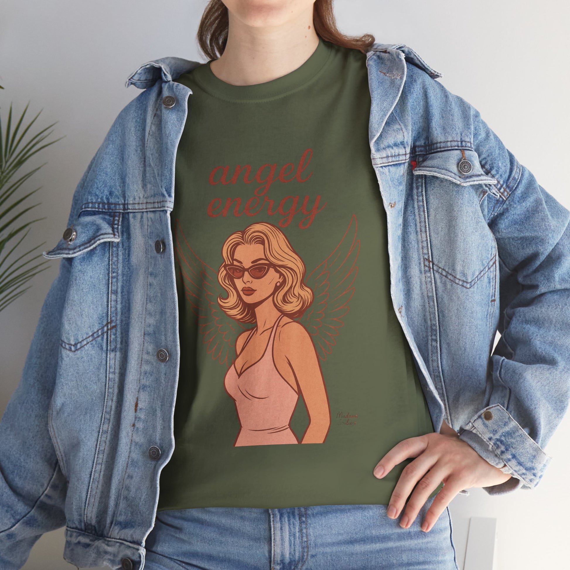 Angel Energy Unisex T-Shirt – Vintage Retro Graphic Tee, Spiritual Pin Up Shirt, Feminine Aesthetic Empowerment Top - Madame Soulière