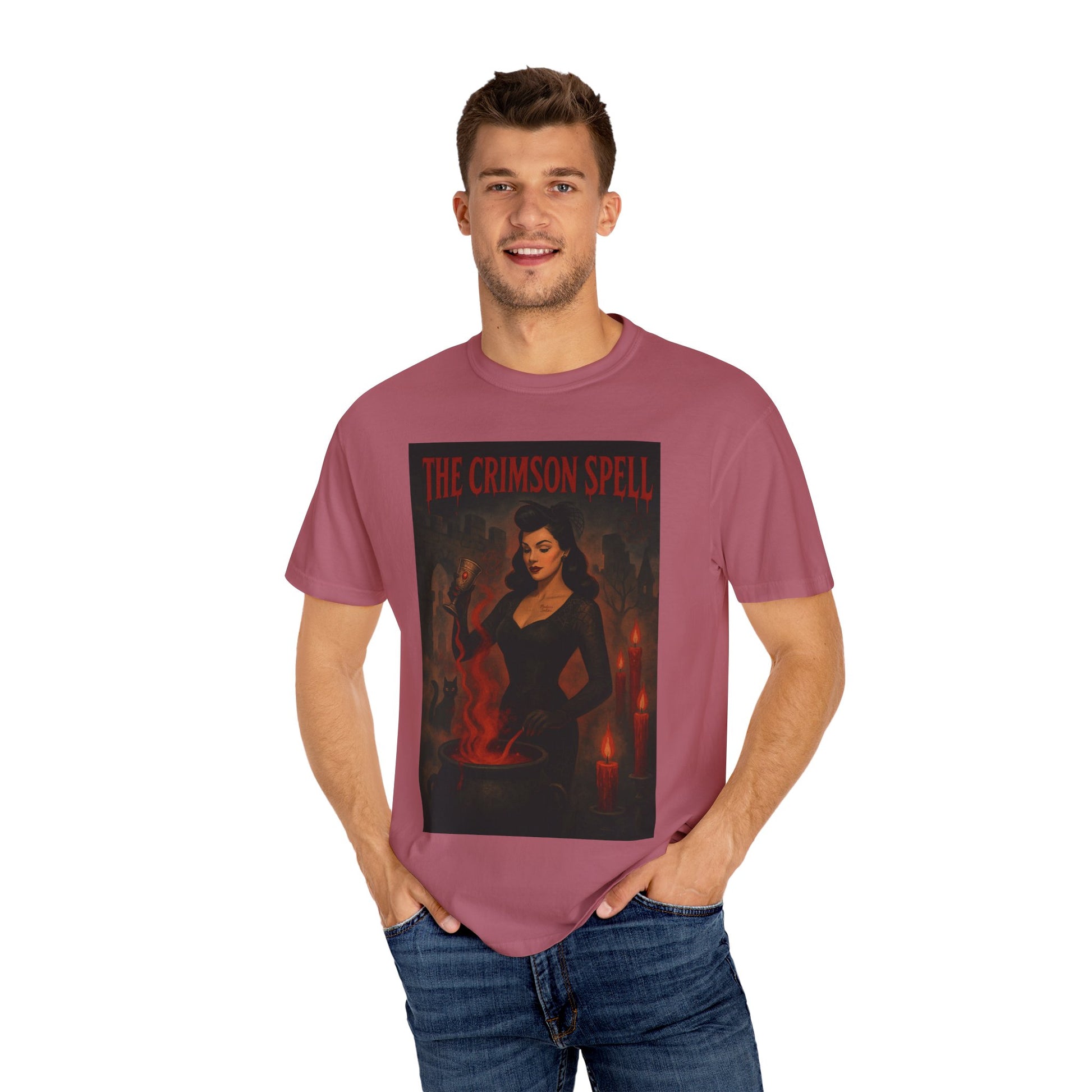 The Crimson Spell Halloween Unisex T-Shirt – Retro Witch Graphic Tee, Vintage Horror Spooky Top,  Scary Season Shirt - Madame Soulière