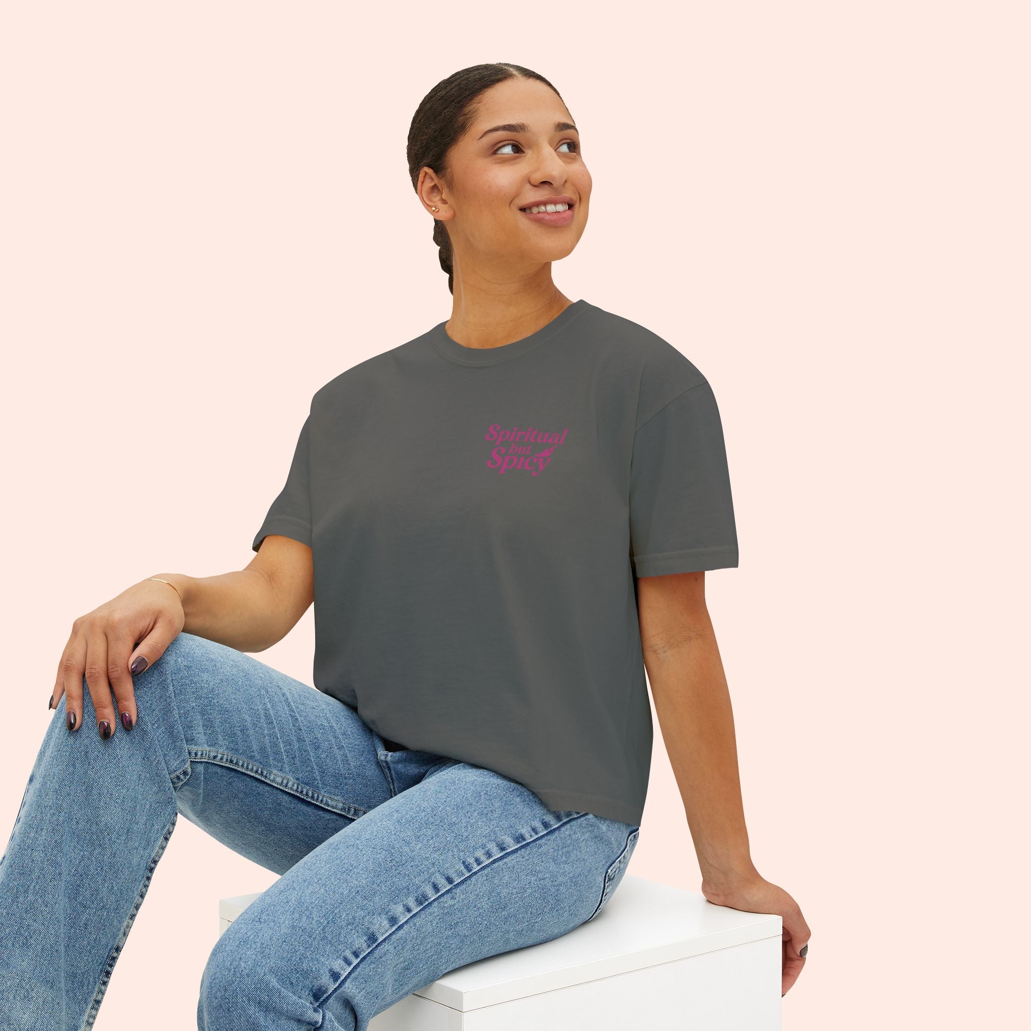 Spiritual but Spicy – Retro Mini Print Boxy T-Shirt