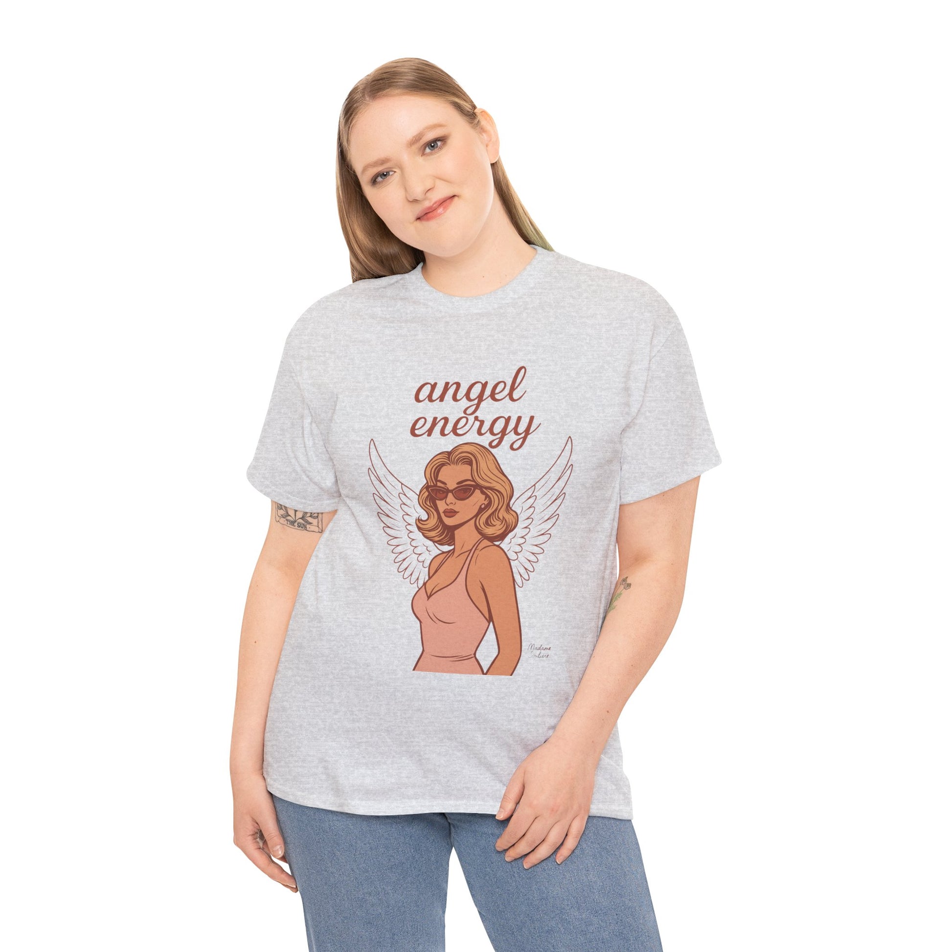 Angel Energy Unisex T-Shirt – Vintage Retro Graphic Tee, Spiritual Pin Up Shirt, Feminine Aesthetic Empowerment Top - Madame Soulière