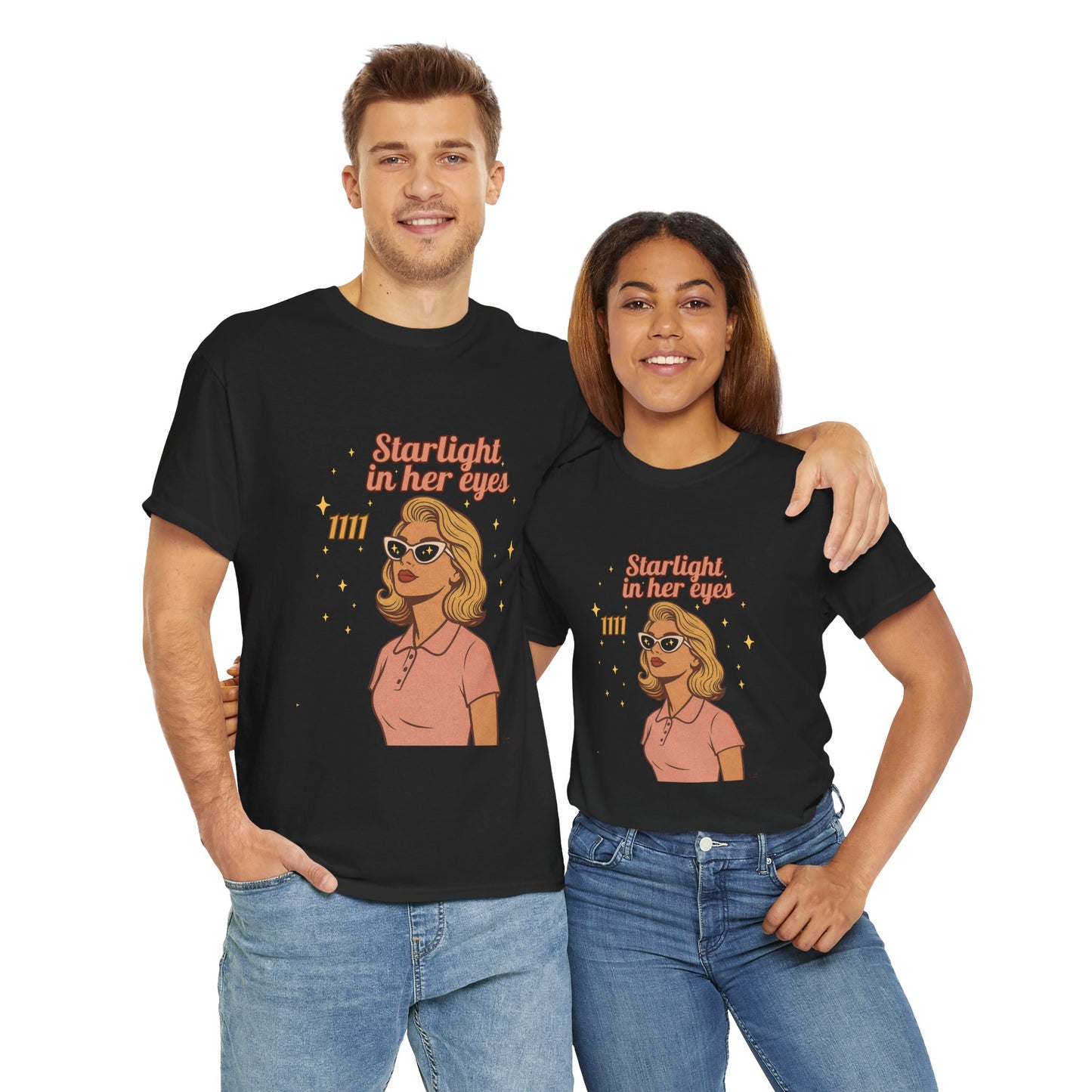 Starlight in Her Eyes – 1111 Angel Number Retro T-Shirt | Unisex Spiritual Vintage Tee - Madame Soulière