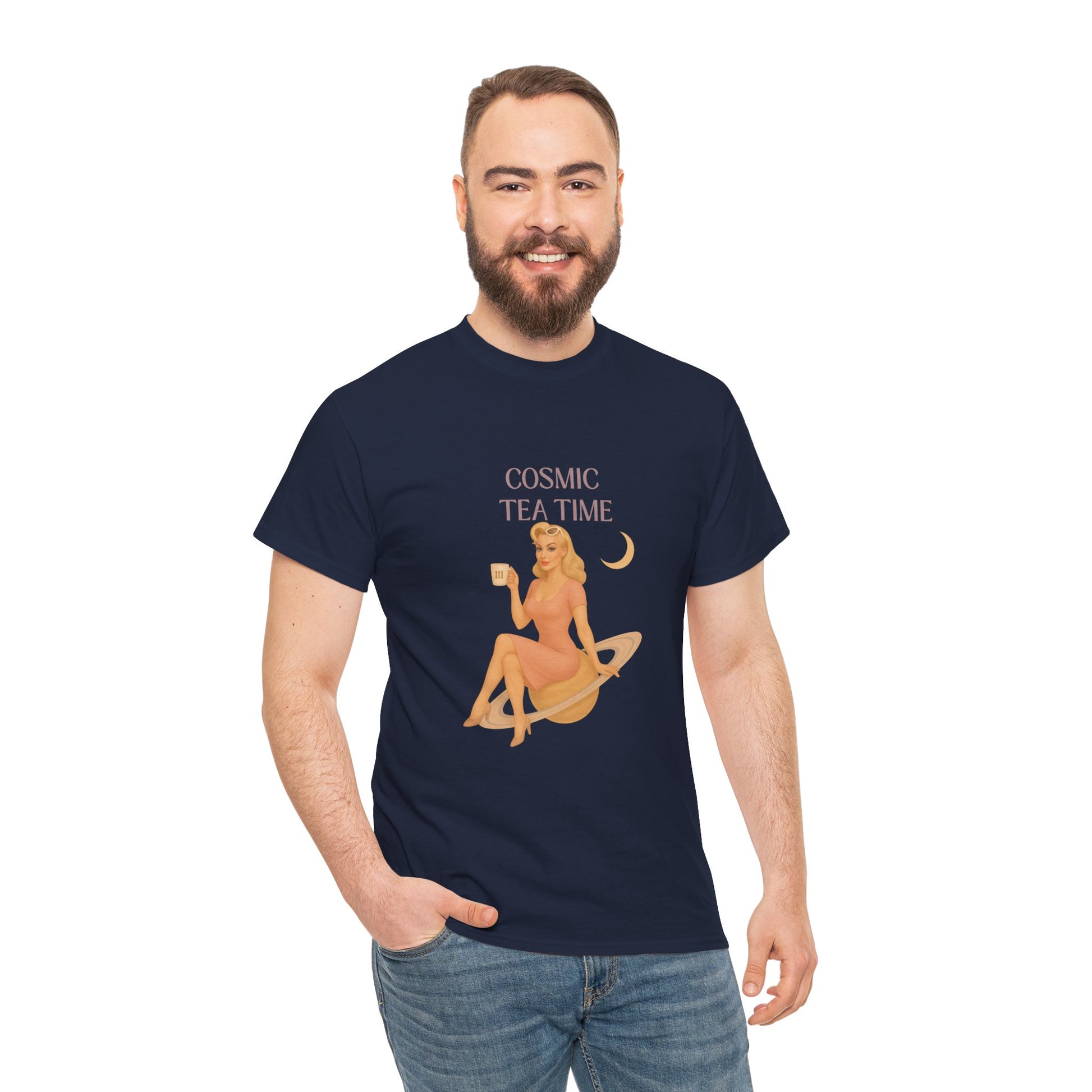 Cosmic Tea Time 111 Unisex T-Shirt – Retro Vintage Graphic Tee, Angel Number Shirt, Spiritual Pin Up Top, Unisex Cosmic Vibes Tee - Madame Soulière