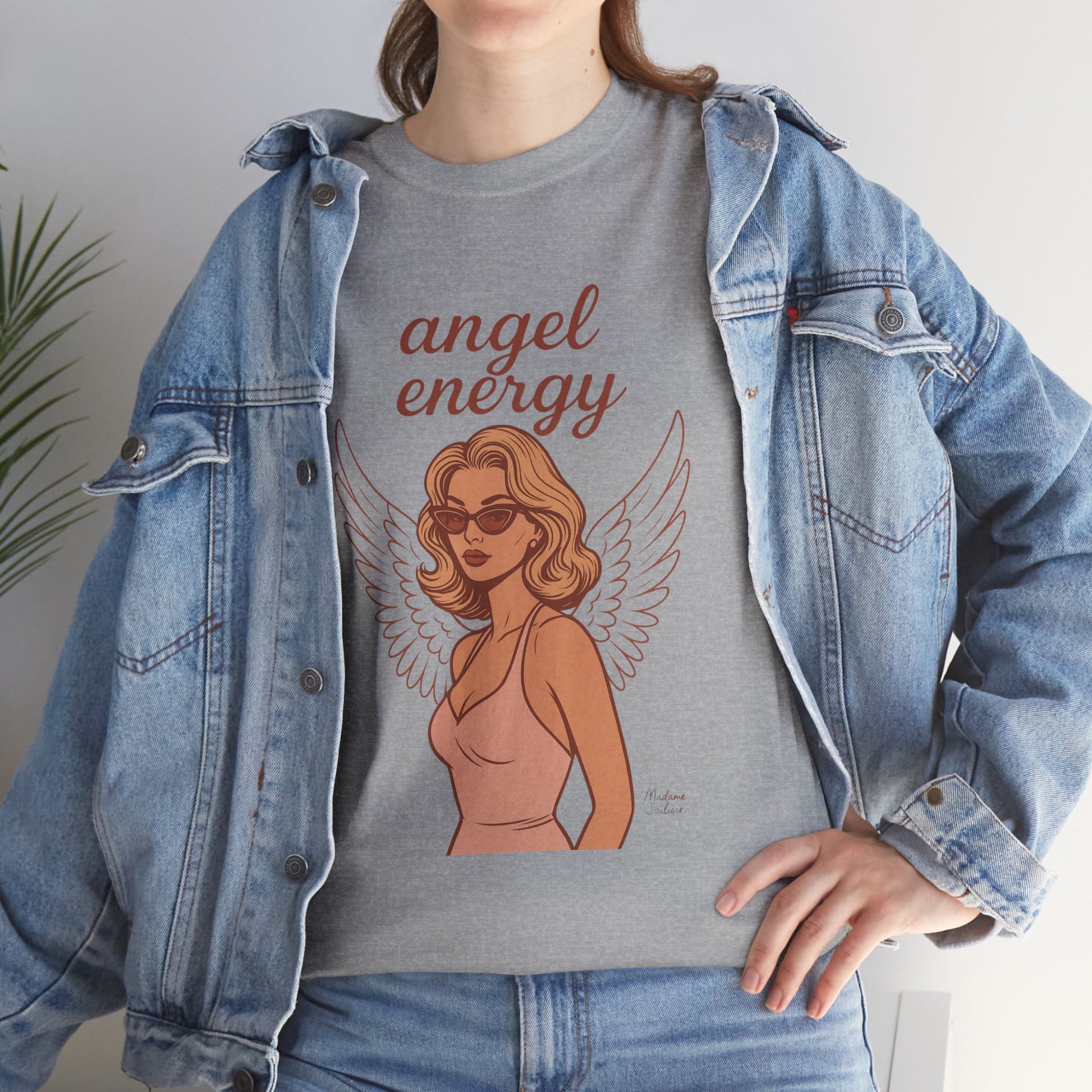 Angel Energy Unisex T-Shirt – Vintage Retro Graphic Tee, Spiritual Pin Up Shirt, Feminine Aesthetic Empowerment Top - Madame Soulière