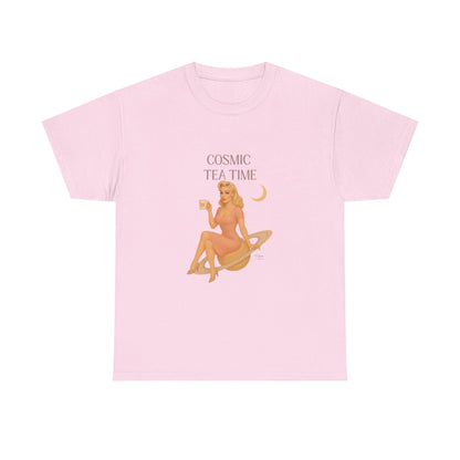 Cosmic Tea Time 111 Unisex T-Shirt – Retro Vintage Graphic Tee, Angel Number Shirt, Spiritual Pin Up Top, Unisex Cosmic Vibes Tee - Madame Soulière