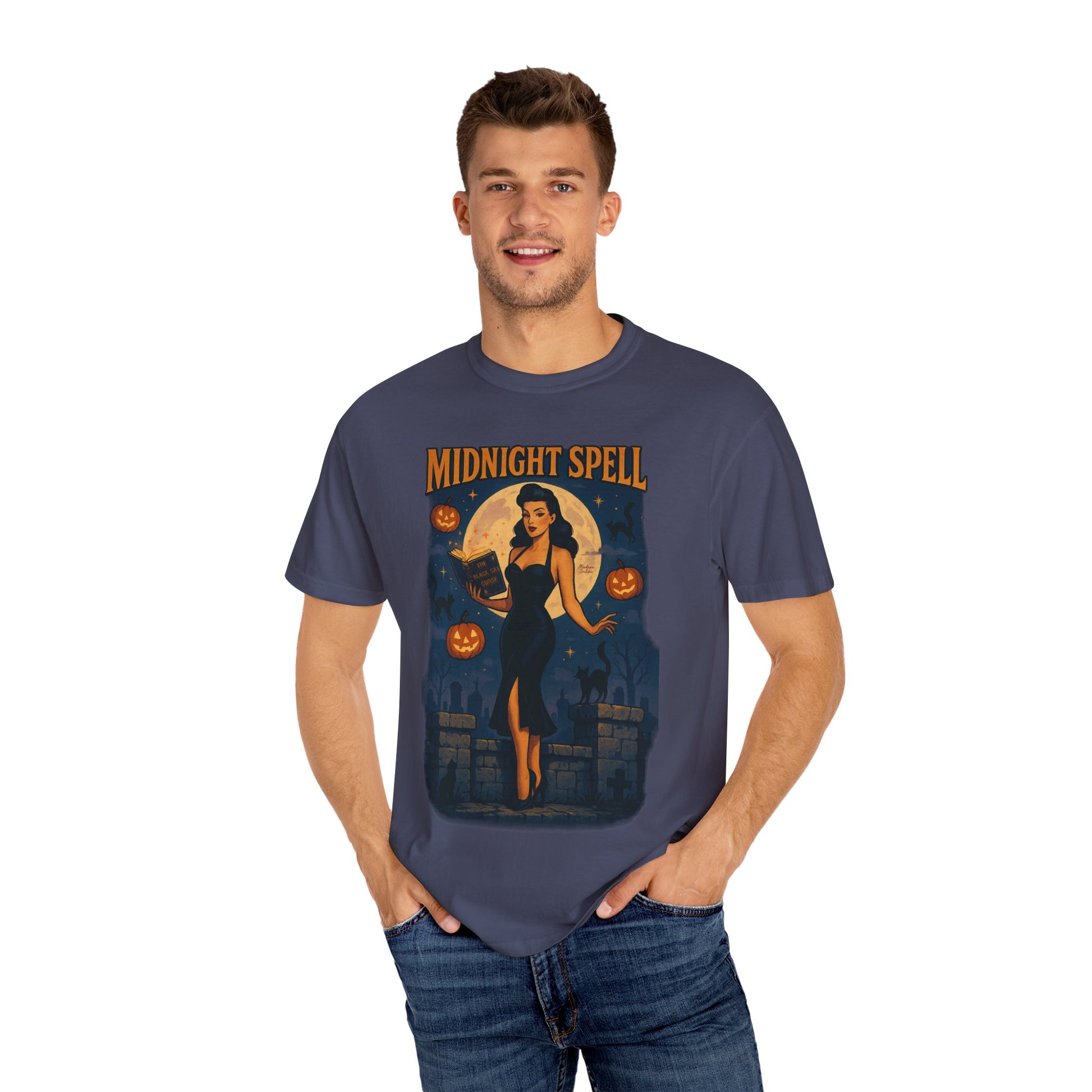 Midnight Spell Halloween Unisex T-Shirt – Retro Witch Graphic Tee, Vintage Spooky Horror Top, Scary Season Shirt - Madame Soulière