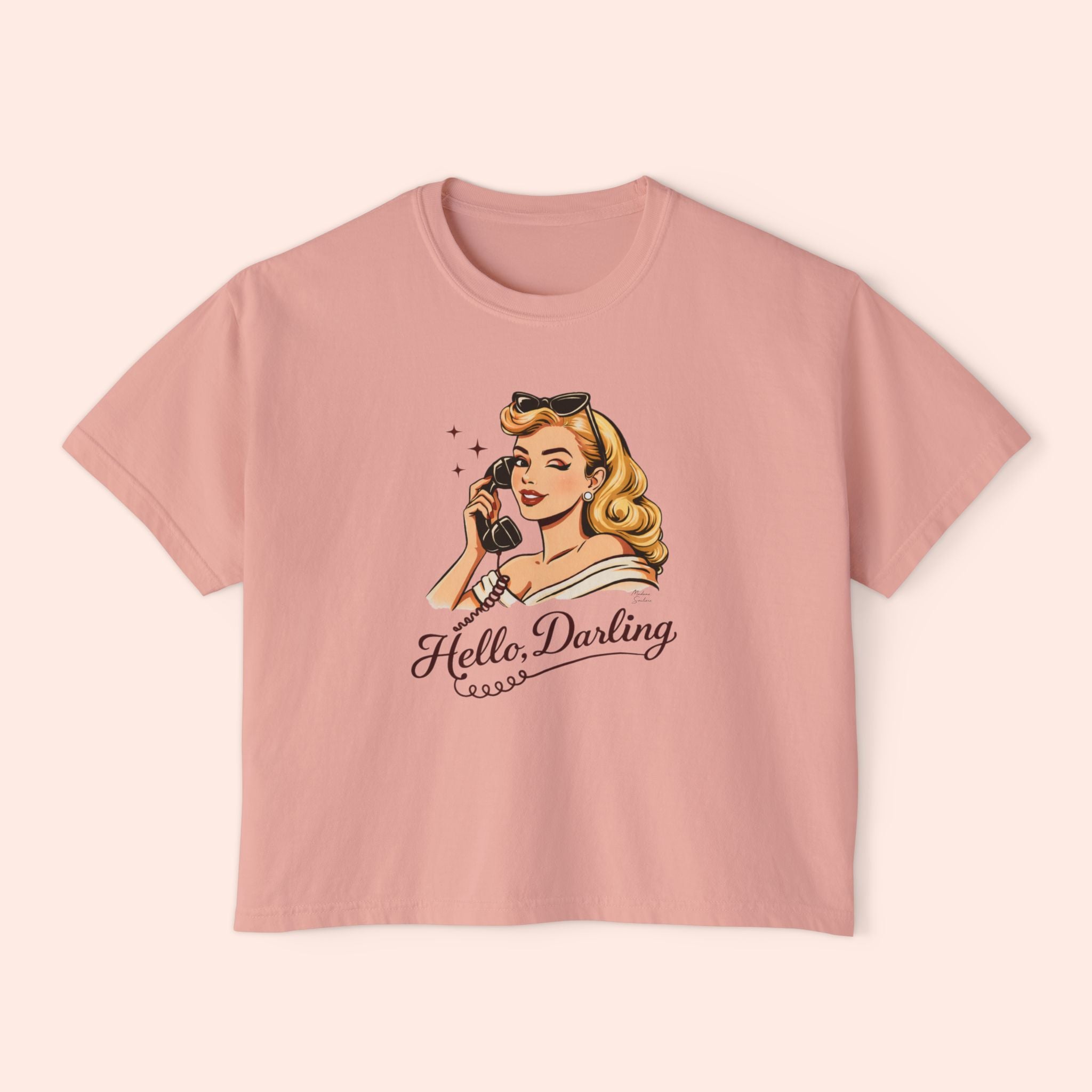 Hello Darling - Retro Pin-Up Graphic Boxy T-Shirt