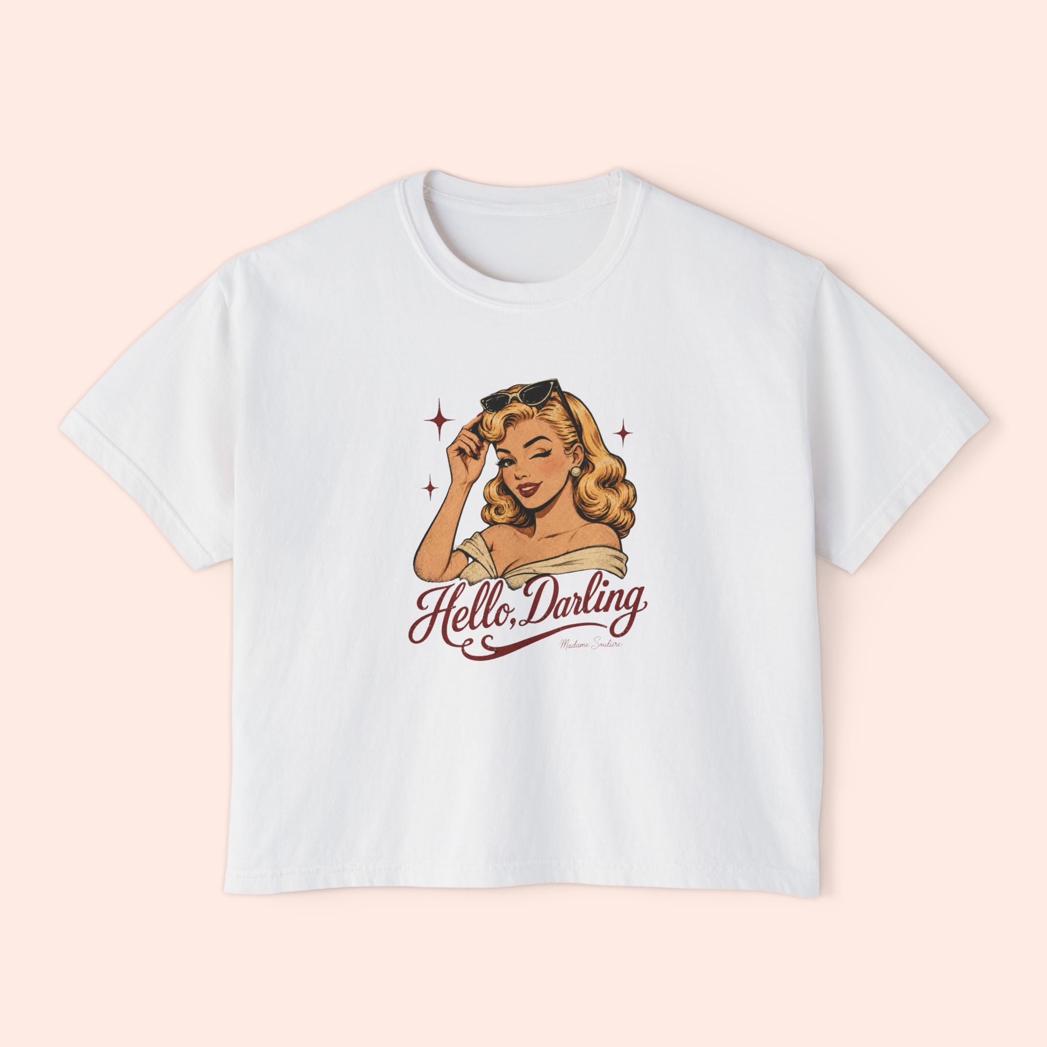 Hello Darling - Retro Pin-Up Graphic Boxy T-Shirt