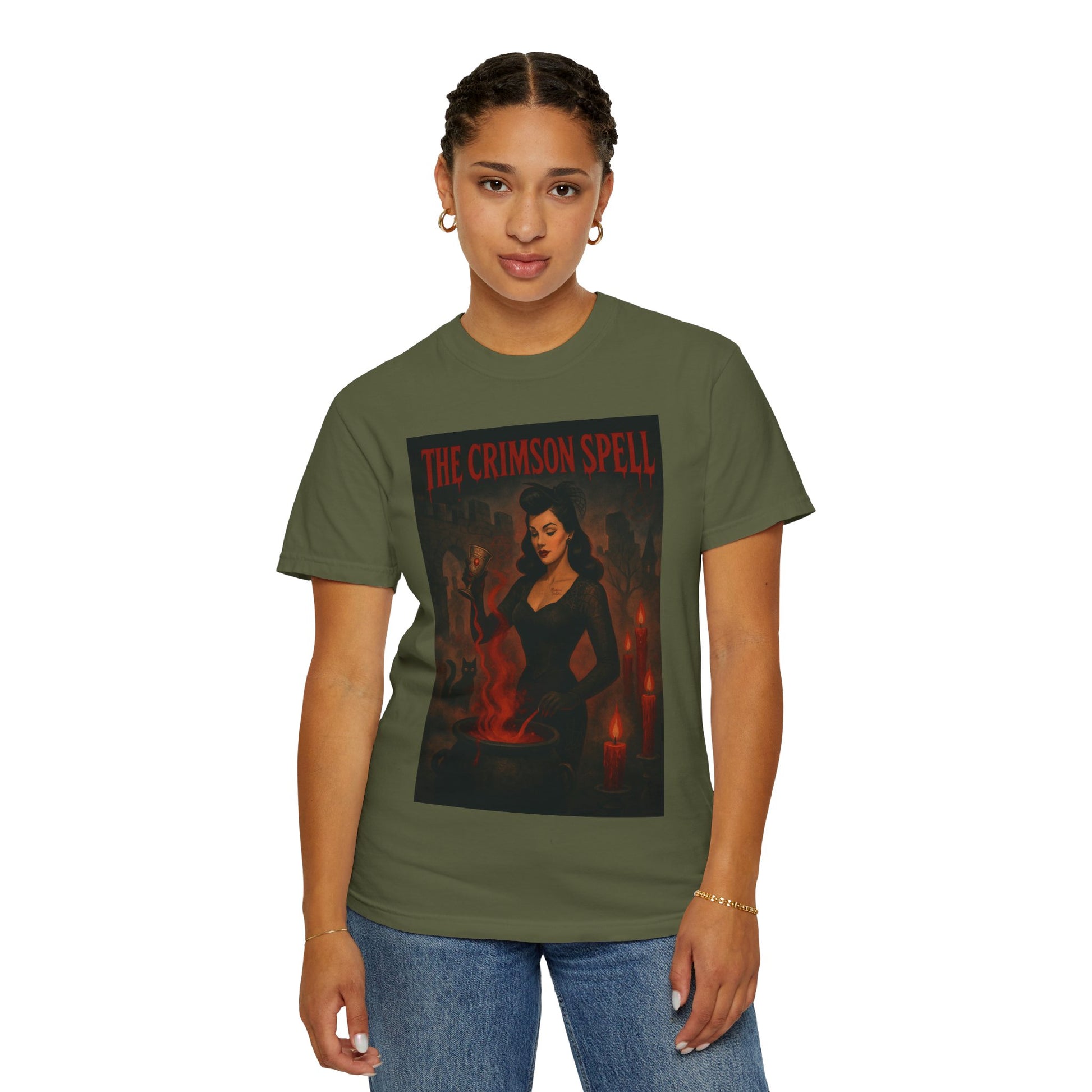 The Crimson Spell Halloween Unisex T-Shirt – Retro Witch Graphic Tee, Vintage Horror Spooky Top,  Scary Season Shirt - Madame Soulière