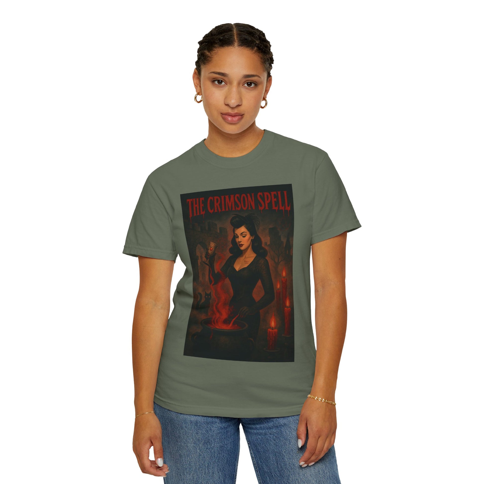The Crimson Spell Halloween Unisex T-Shirt – Retro Witch Graphic Tee, Vintage Horror Spooky Top,  Scary Season Shirt - Madame Soulière