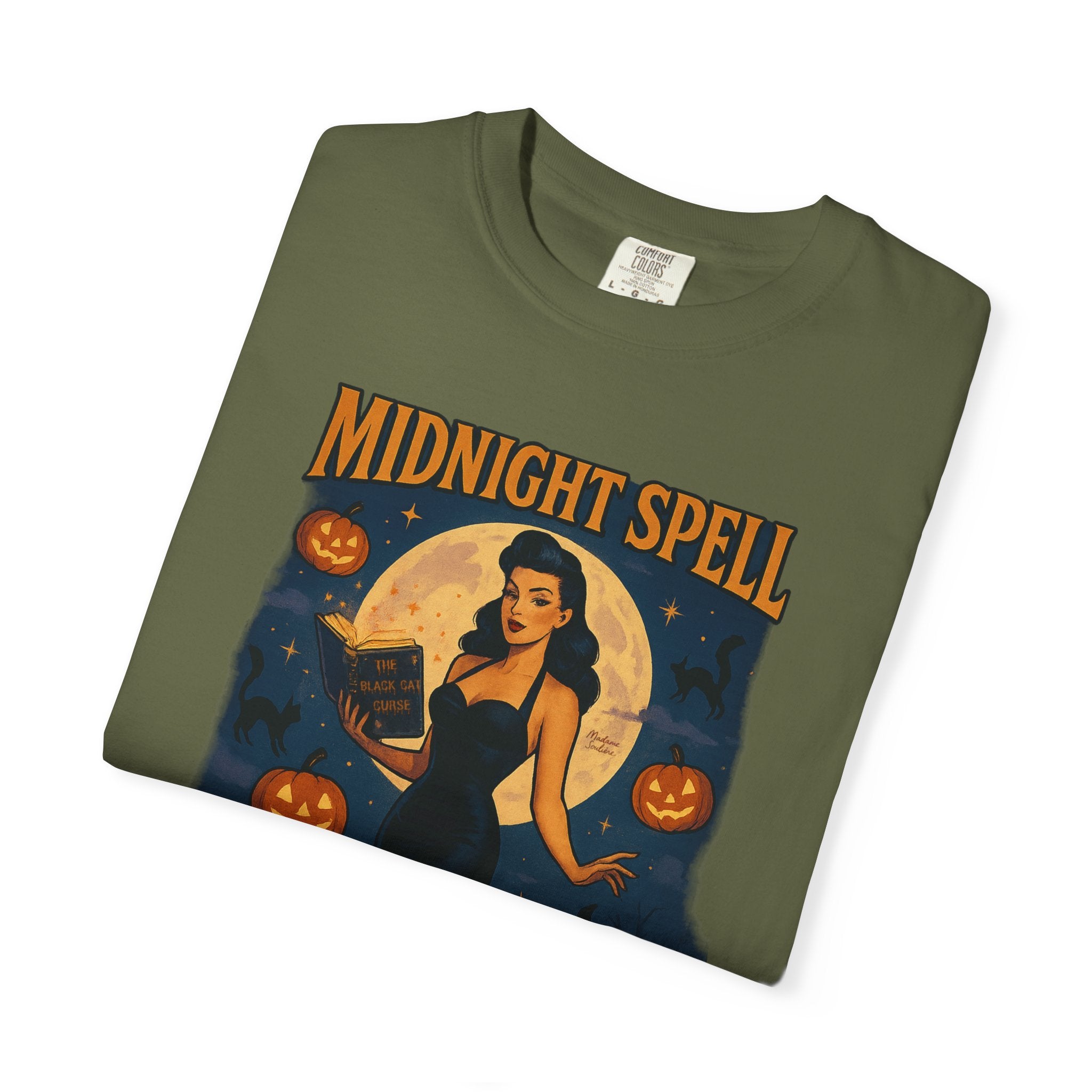 Midnight Spell – Retro Pin-Up Witch Unisex Halloween T-Shirt