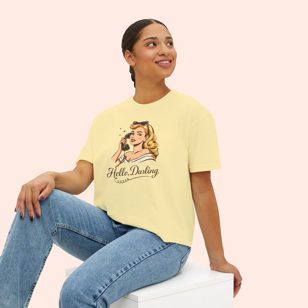 Hello Darling - Retro Pin-Up Graphic Boxy T-Shirt