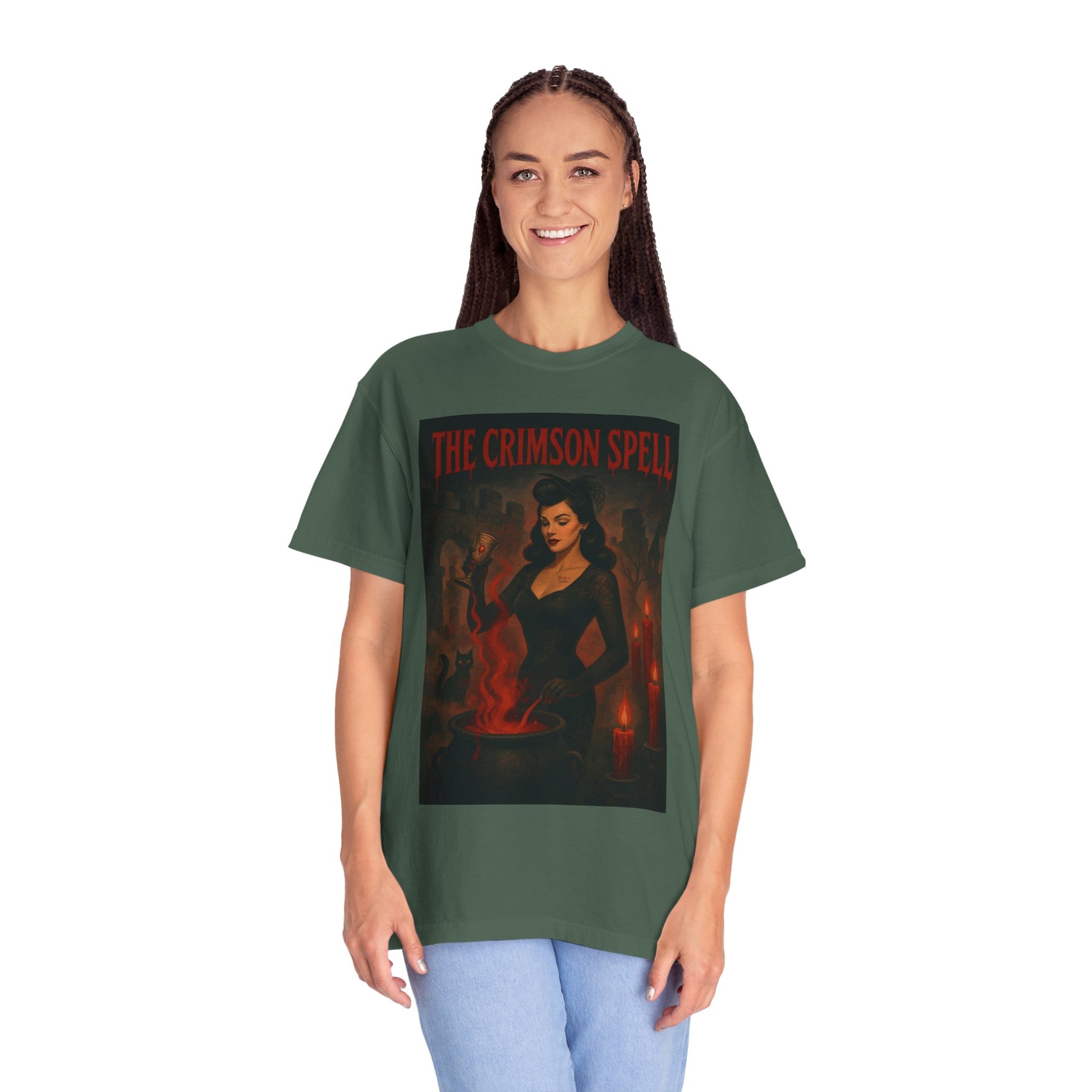 The Crimson Spell Halloween Unisex T-Shirt – Retro Witch Graphic Tee, Vintage Horror Spooky Top,  Scary Season Shirt - Madame Soulière