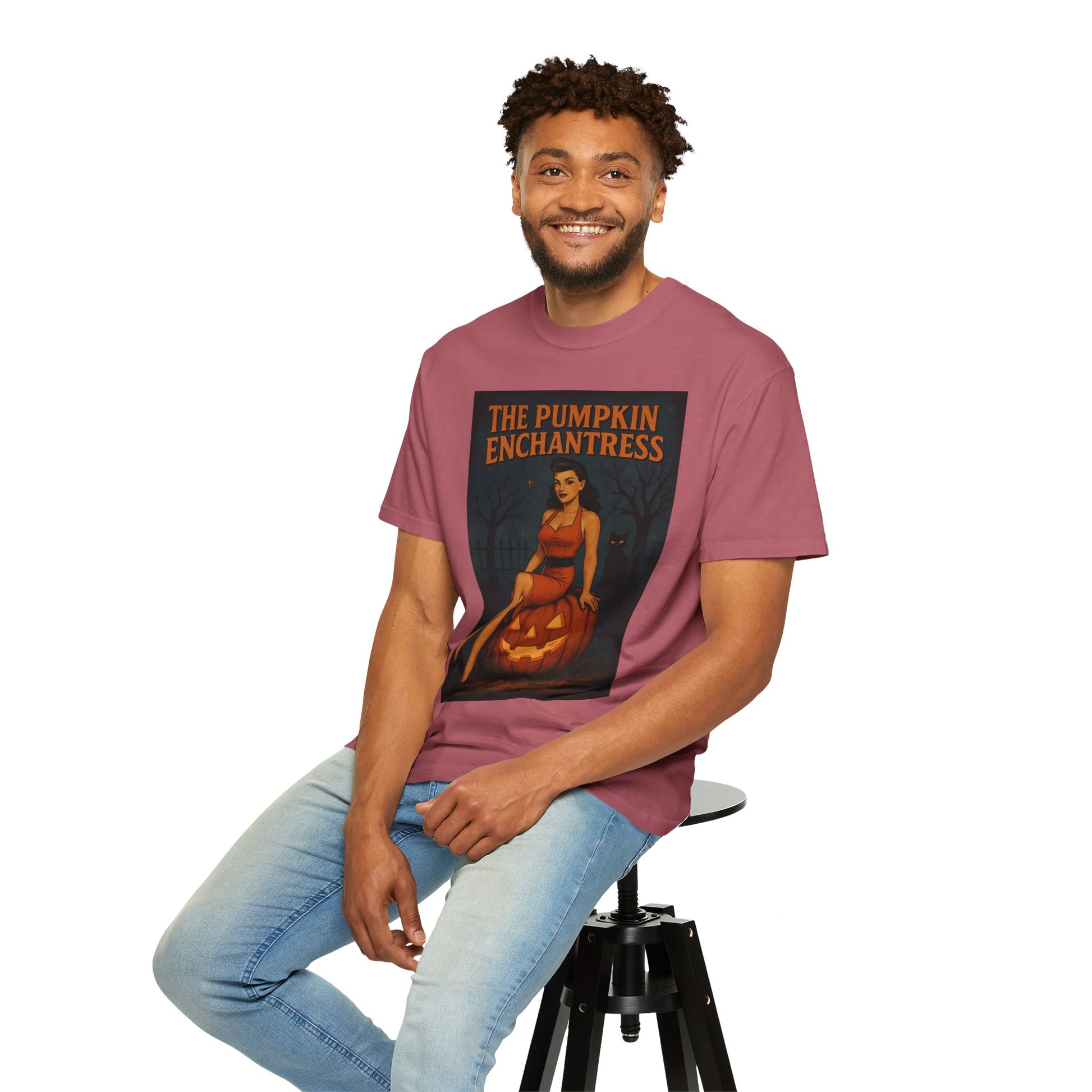 The Pumpkin Enchantress Halloween Unisex T-Shirt – Retro Witch Graphic Tee, Vintage Pumpkin Horror Top, Spooky Unisex Scary Season Shirt - Madame Soulière