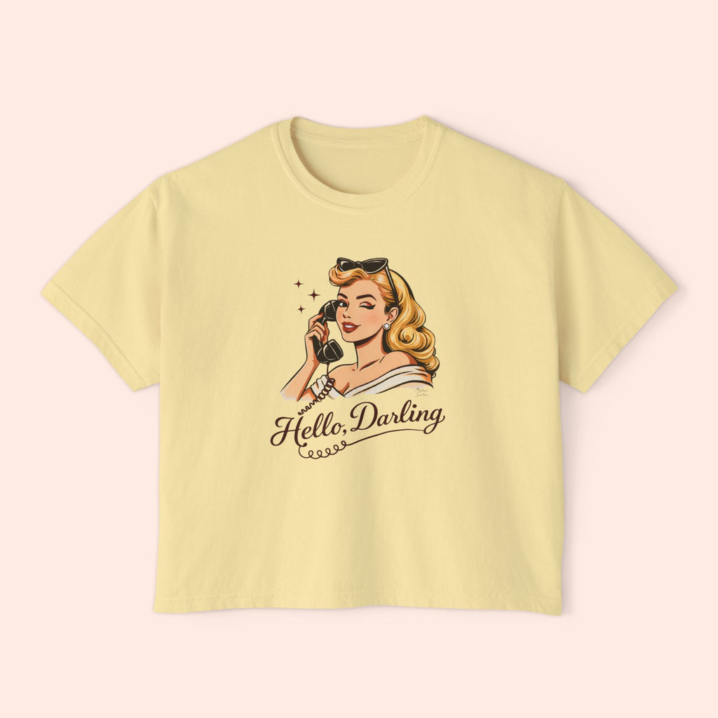 Hello Darling - Retro Pin-Up Graphic Boxy T-Shirt