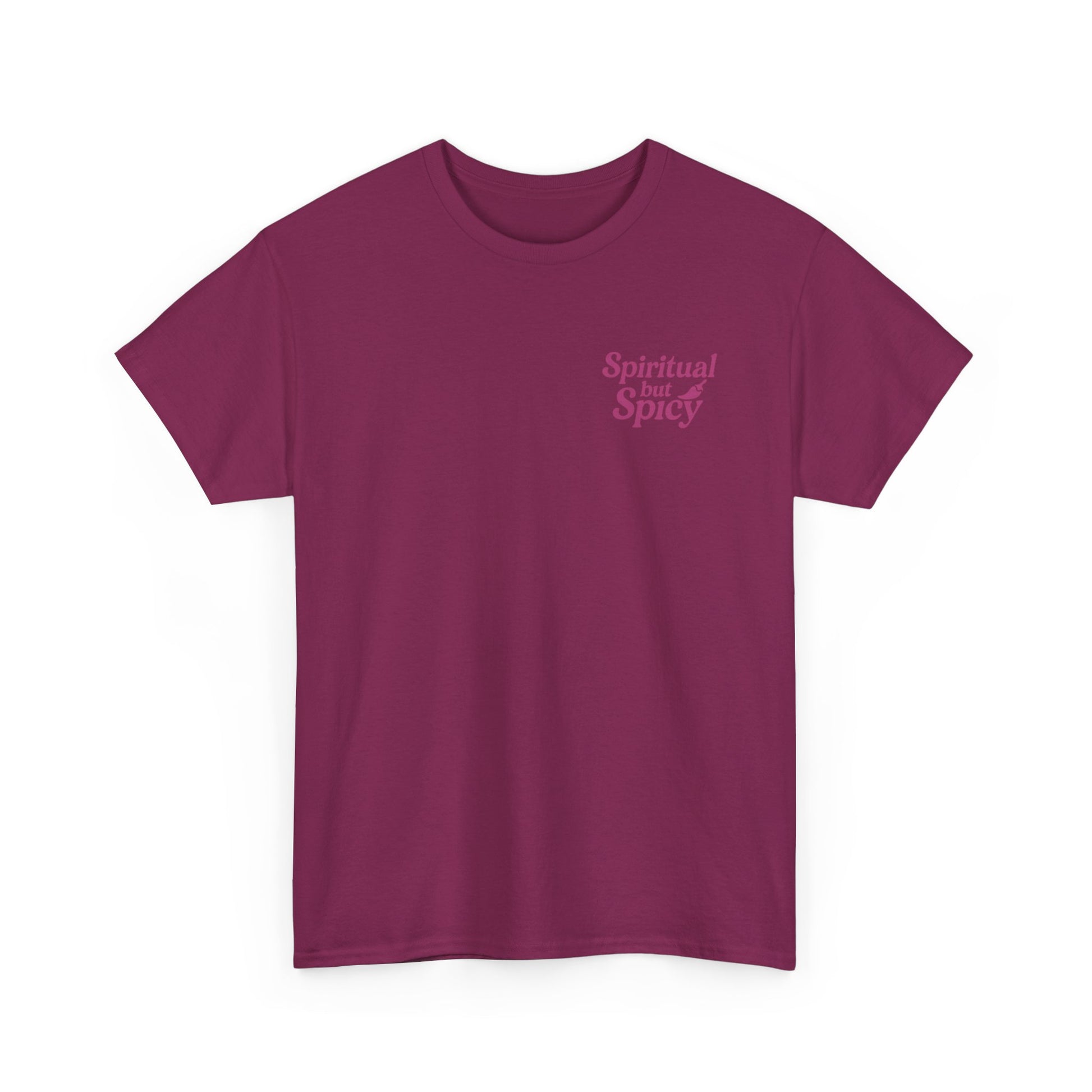 Spiritual but Spicy Unisex T-Shirt – Retro Mini Slogan Tee, Vintage Inspired Graphic Top, Feminine Statement Shirt - Madame Soulière