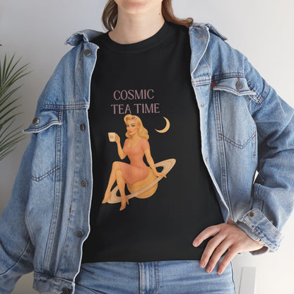 Cosmic Tea Time 111 Unisex T-Shirt – Retro Vintage Graphic Tee, Angel Number Shirt, Spiritual Pin Up Top, Unisex Cosmic Vibes Tee - Madame Soulière