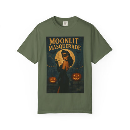 Moonlit Masquerade Halloween Unisex T-Shirt – Retro Vintage Masquerade Ball Graphic Tee, Spooky Horror Top - Madame Soulière