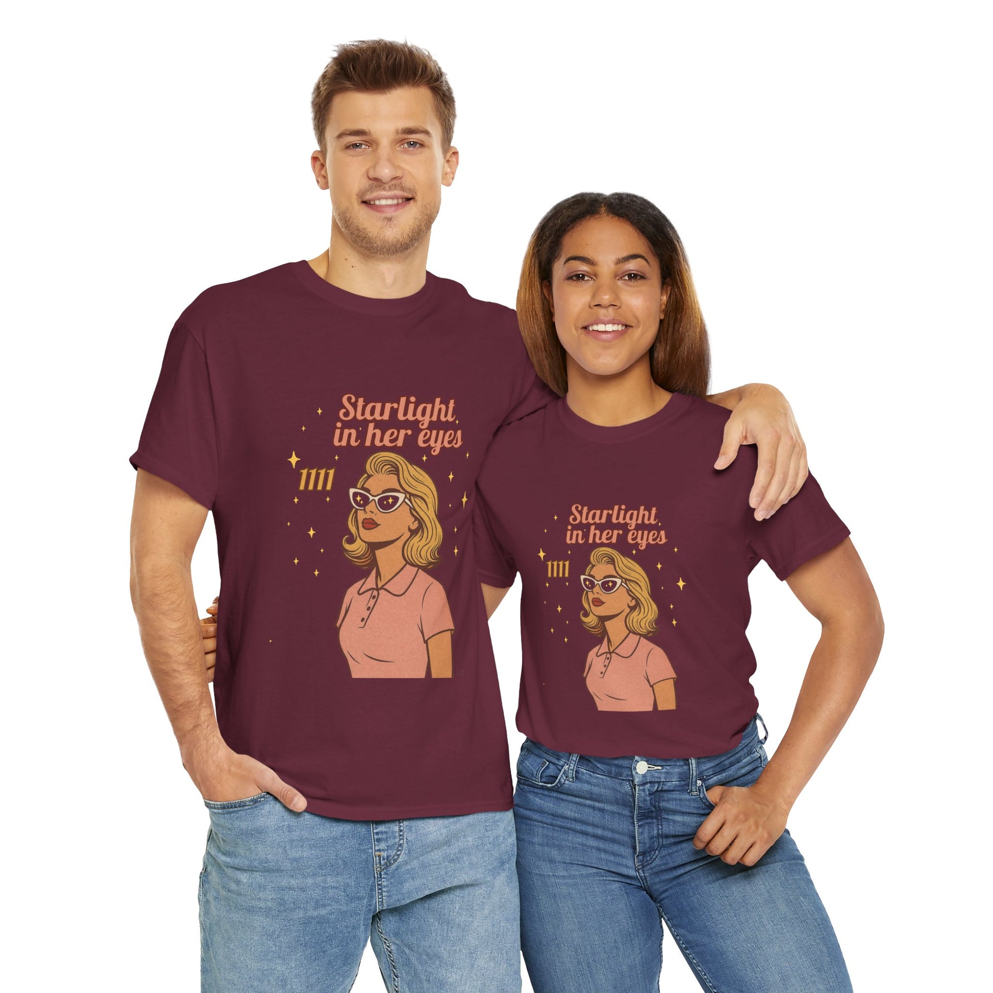 Starlight in Her Eyes – 1111 Angel Number Retro T-Shirt | Unisex Spiritual Vintage Tee - Madame Soulière