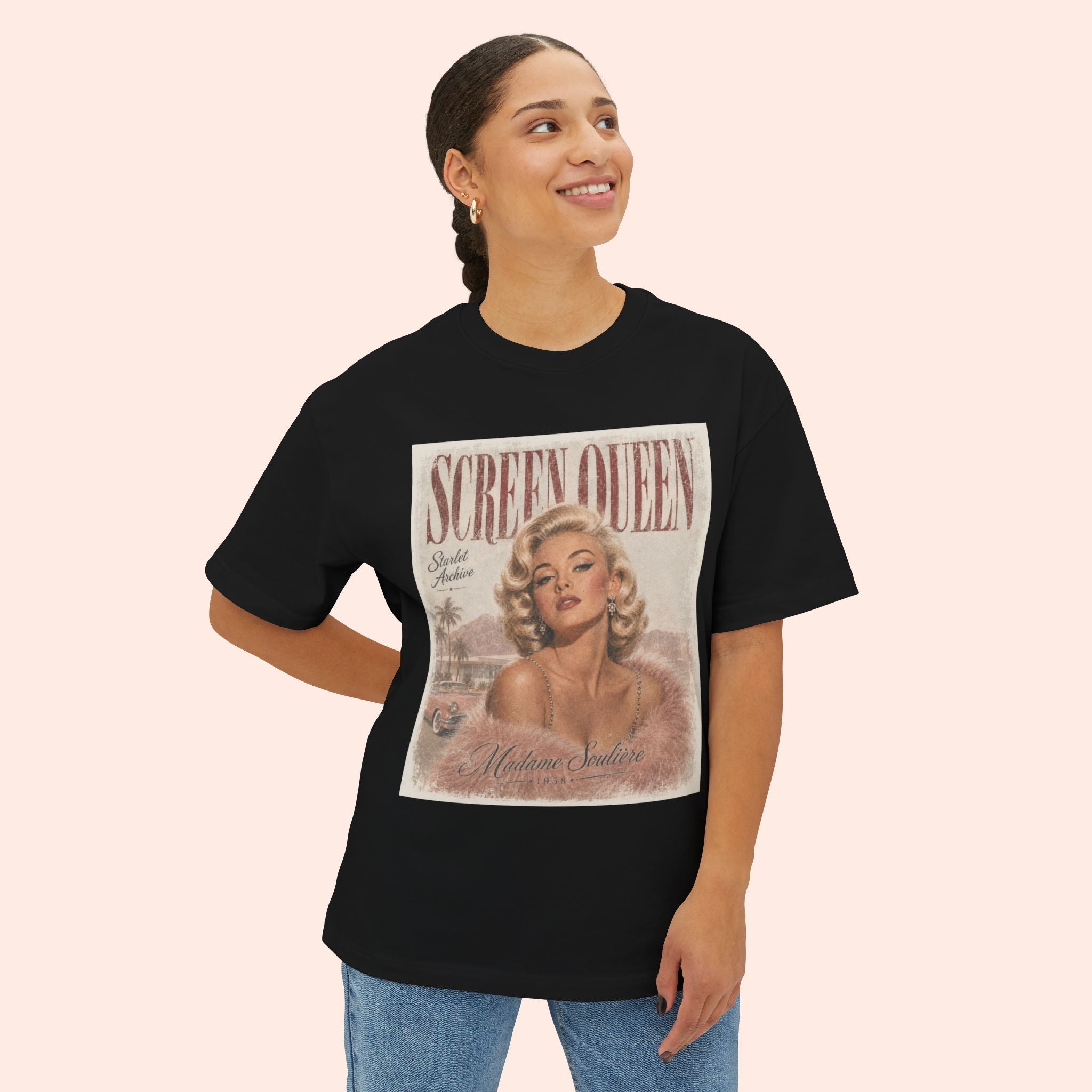 Screen Queen Long Boxy Shirt – Vintage 1950s Palm Springs Graphic Tee