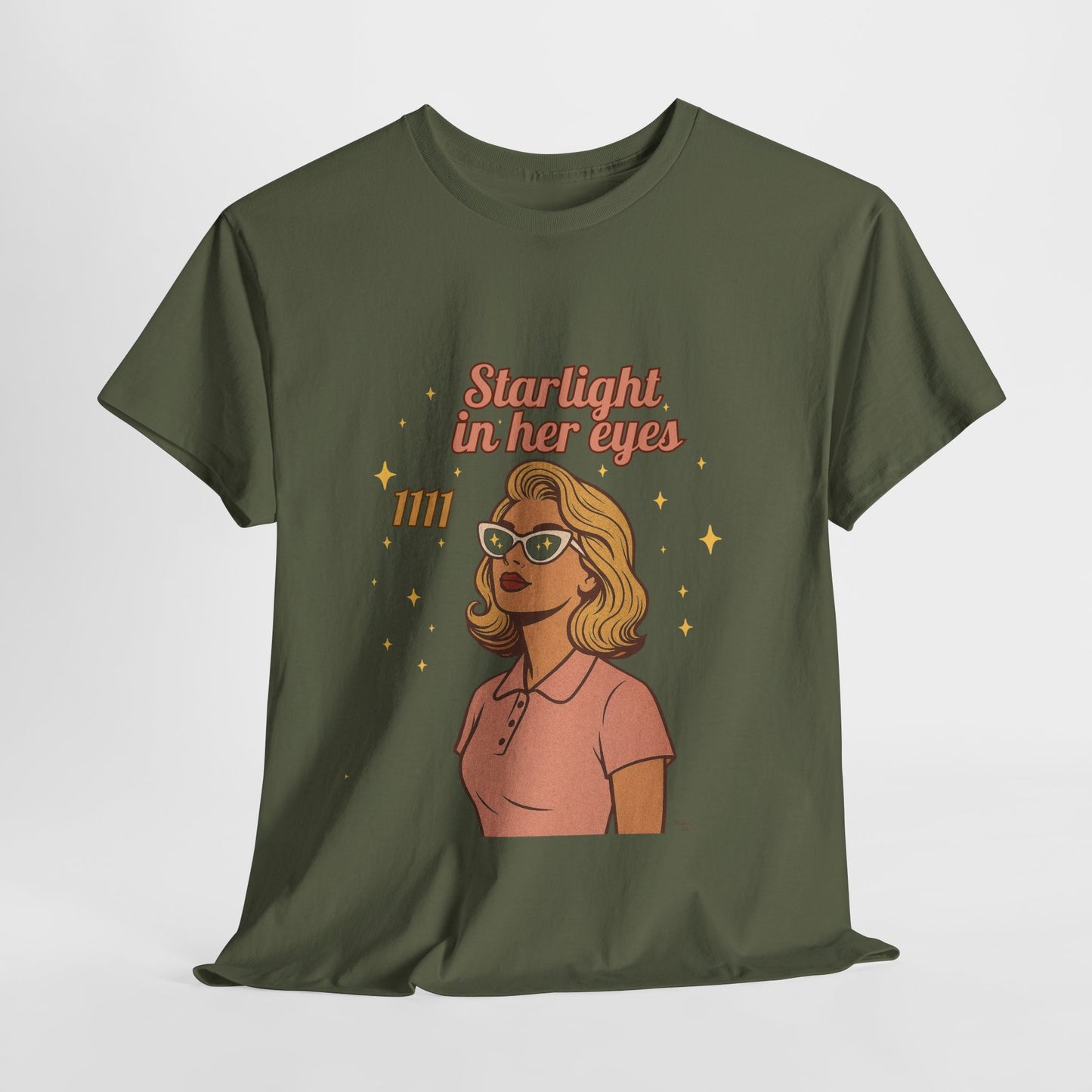 Starlight in Her Eyes – 1111 Angel Number Retro T-Shirt | Unisex Spiritual Vintage Tee - Madame Soulière