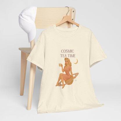 Cosmic Tea Time 111 Unisex T-Shirt – Retro Vintage Graphic Tee, Angel Number Shirt, Spiritual Pin Up Top, Unisex Cosmic Vibes Tee - Madame Soulière