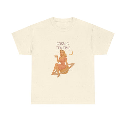Cosmic Tea Time 111 Unisex T-Shirt – Retro Vintage Graphic Tee, Angel Number Shirt, Spiritual Pin Up Top, Unisex Cosmic Vibes Tee - Madame Soulière