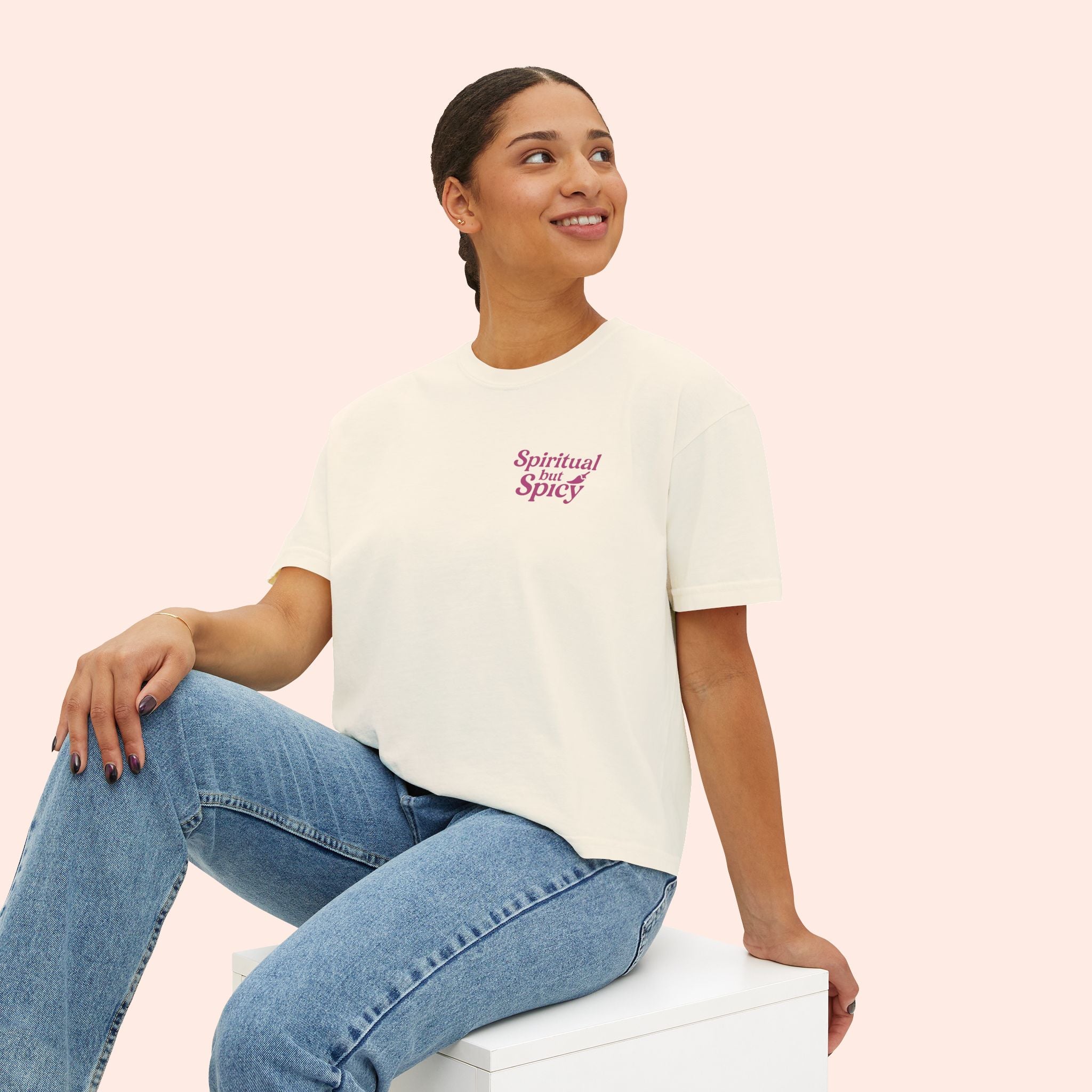 Spiritual but Spicy – Retro Mini Print Boxy T-Shirt