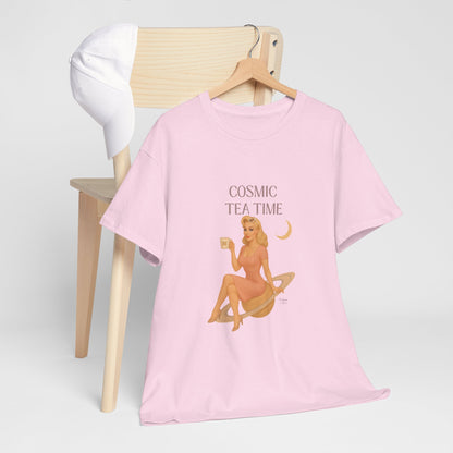 Cosmic Tea Time 111 Unisex T-Shirt – Retro Vintage Graphic Tee, Angel Number Shirt, Spiritual Pin Up Top, Unisex Cosmic Vibes Tee - Madame Soulière
