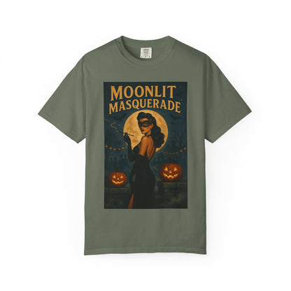Moonlit Masquerade Halloween Unisex T-Shirt – Retro Vintage Masquerade Ball Graphic Tee, Spooky Horror Top - Madame Soulière