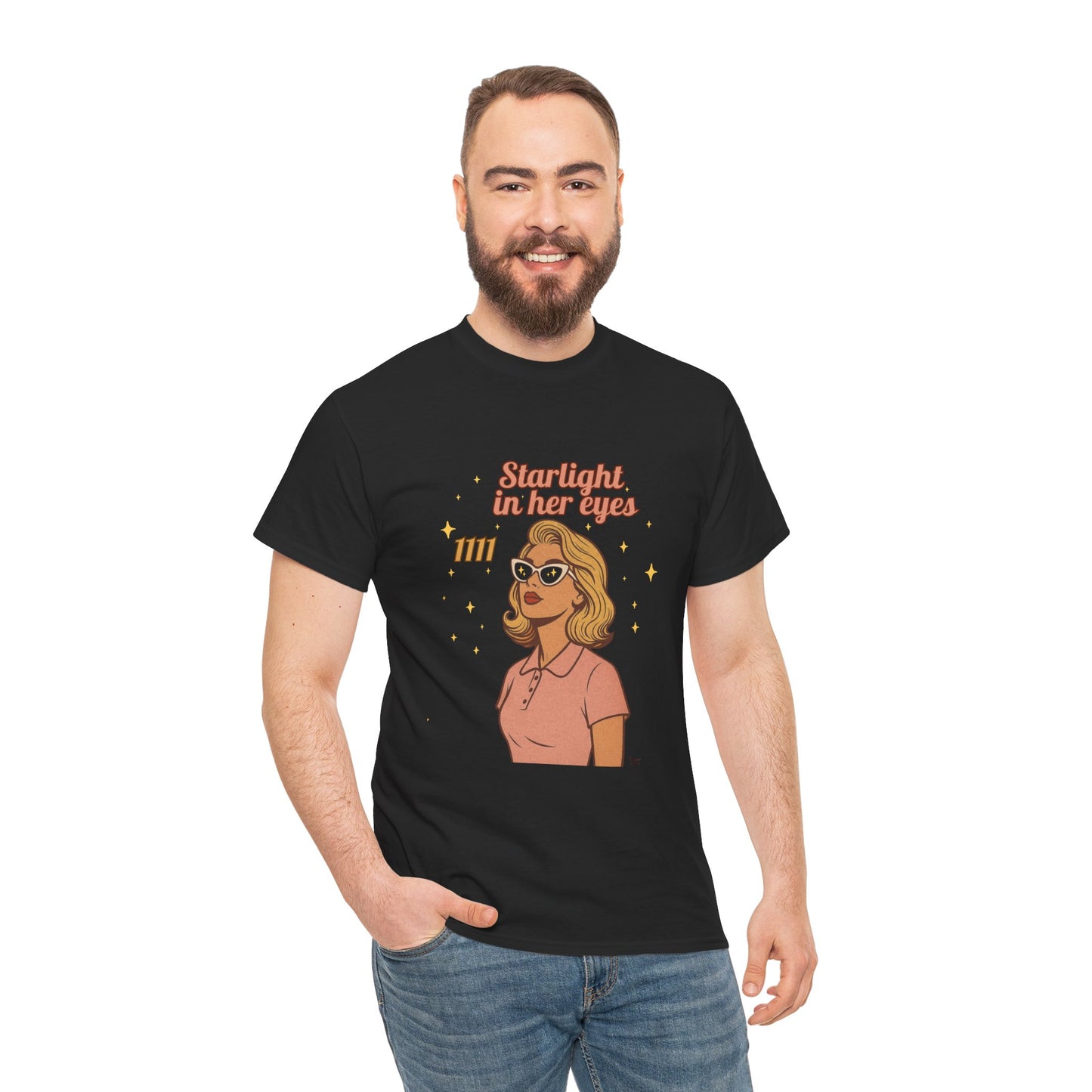 Starlight in Her Eyes – 1111 Angel Number Retro T-Shirt | Unisex Spiritual Vintage Tee - Madame Soulière