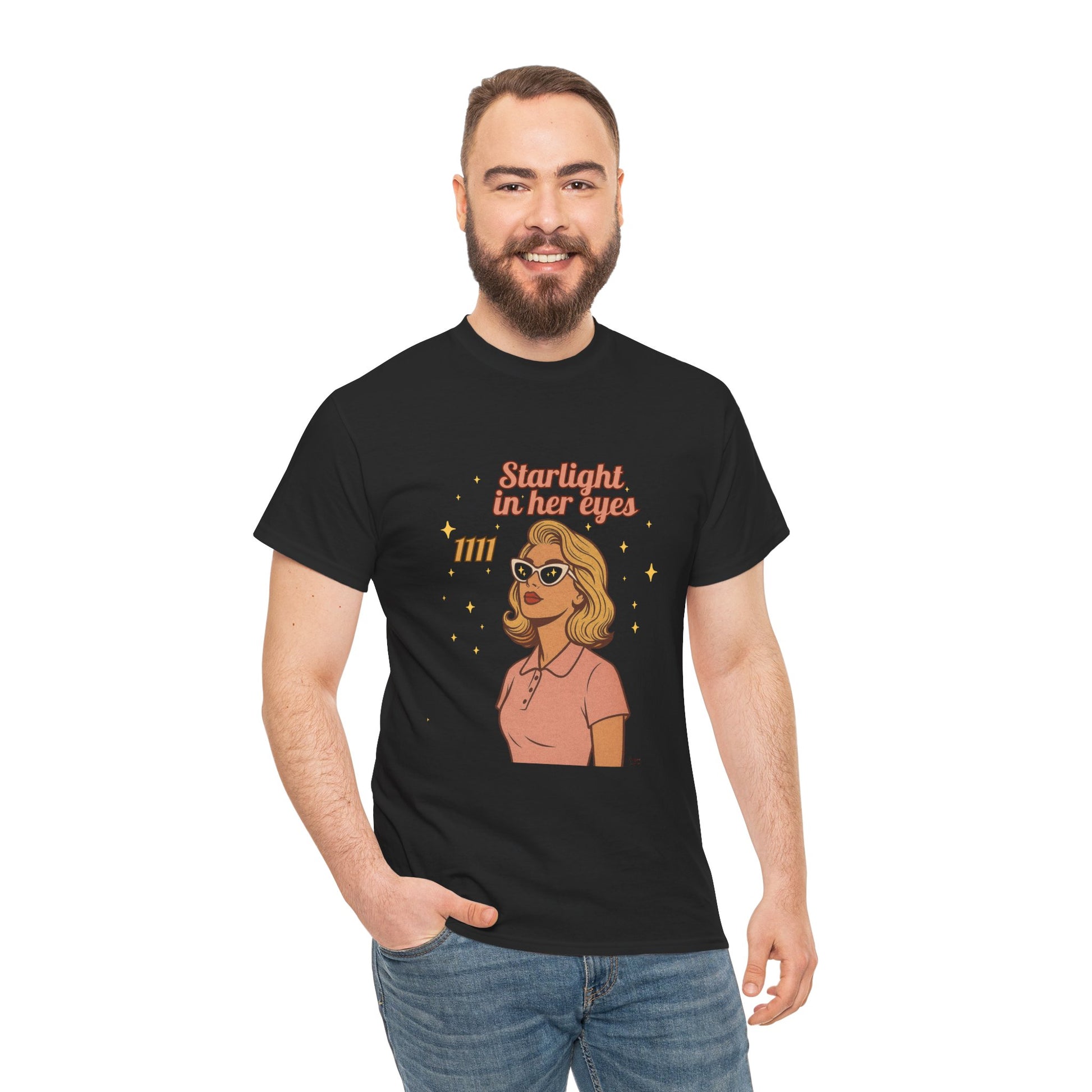 Starlight in Her Eyes – 1111 Angel Number Retro T-Shirt | Unisex Spiritual Vintage Tee - Madame Soulière