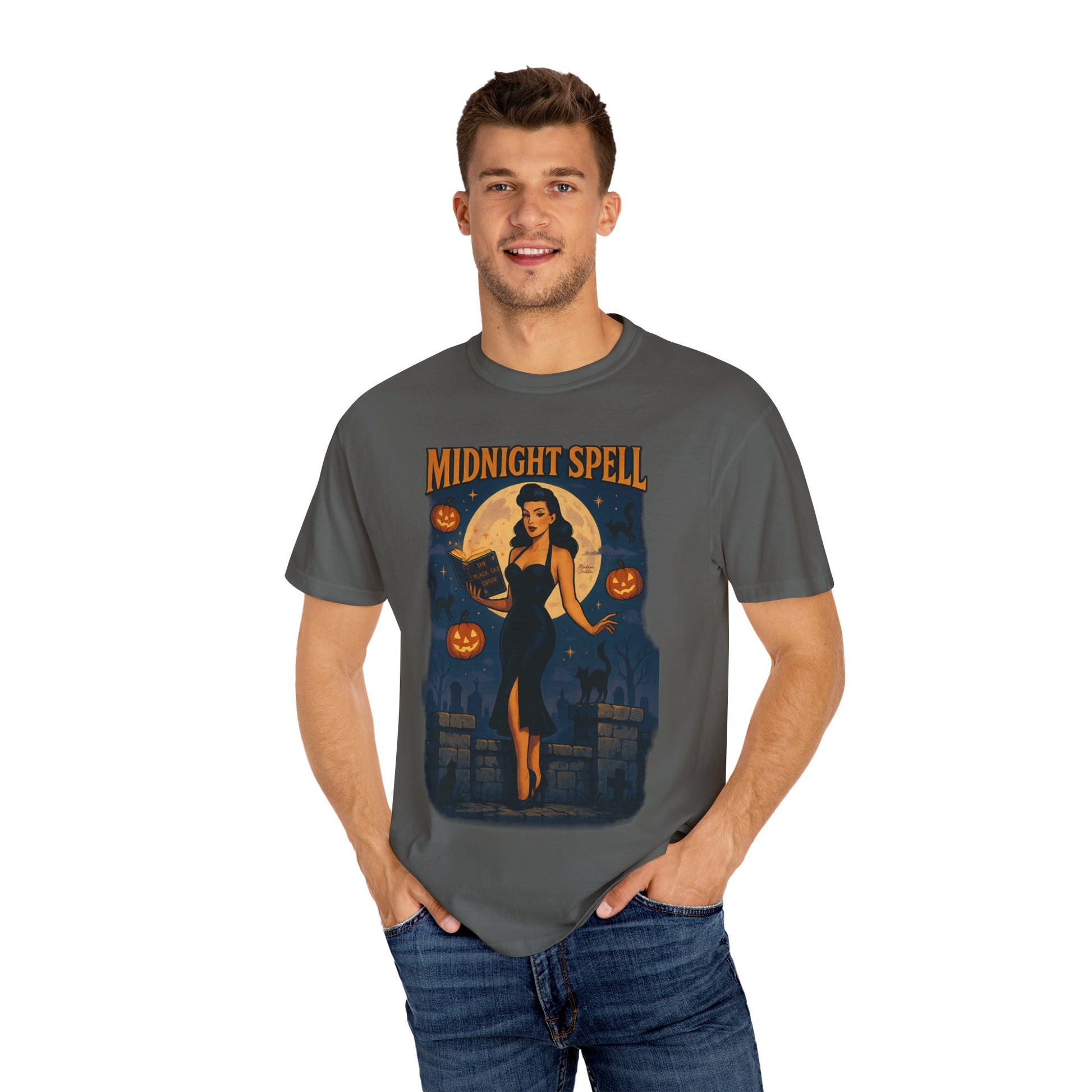 Midnight Spell Halloween Unisex T-Shirt – Retro Witch Graphic Tee, Vintage Spooky Horror Top, Scary Season Shirt - Madame Soulière